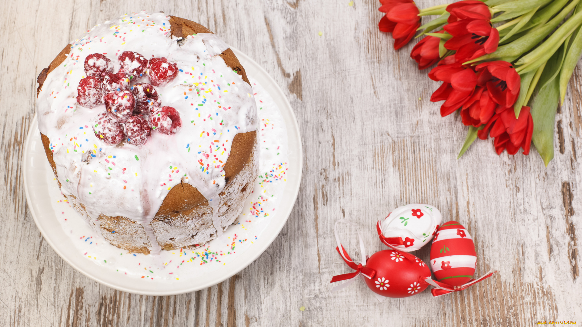 праздничные, пасха, десерт, тюльпаны, кекс, яйца, стол, малина