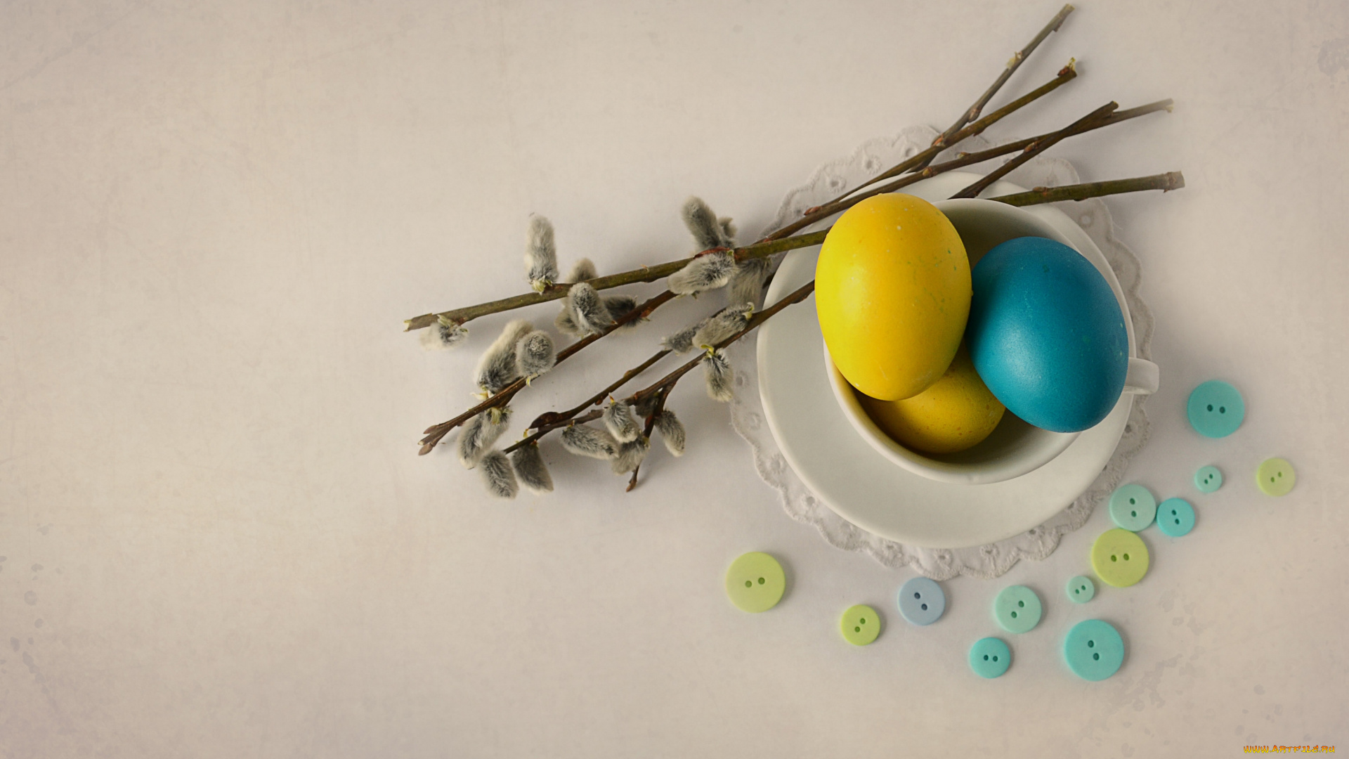 праздничные, пасха, пуговицы, ветки, верба, крашенки, яйца, кружка