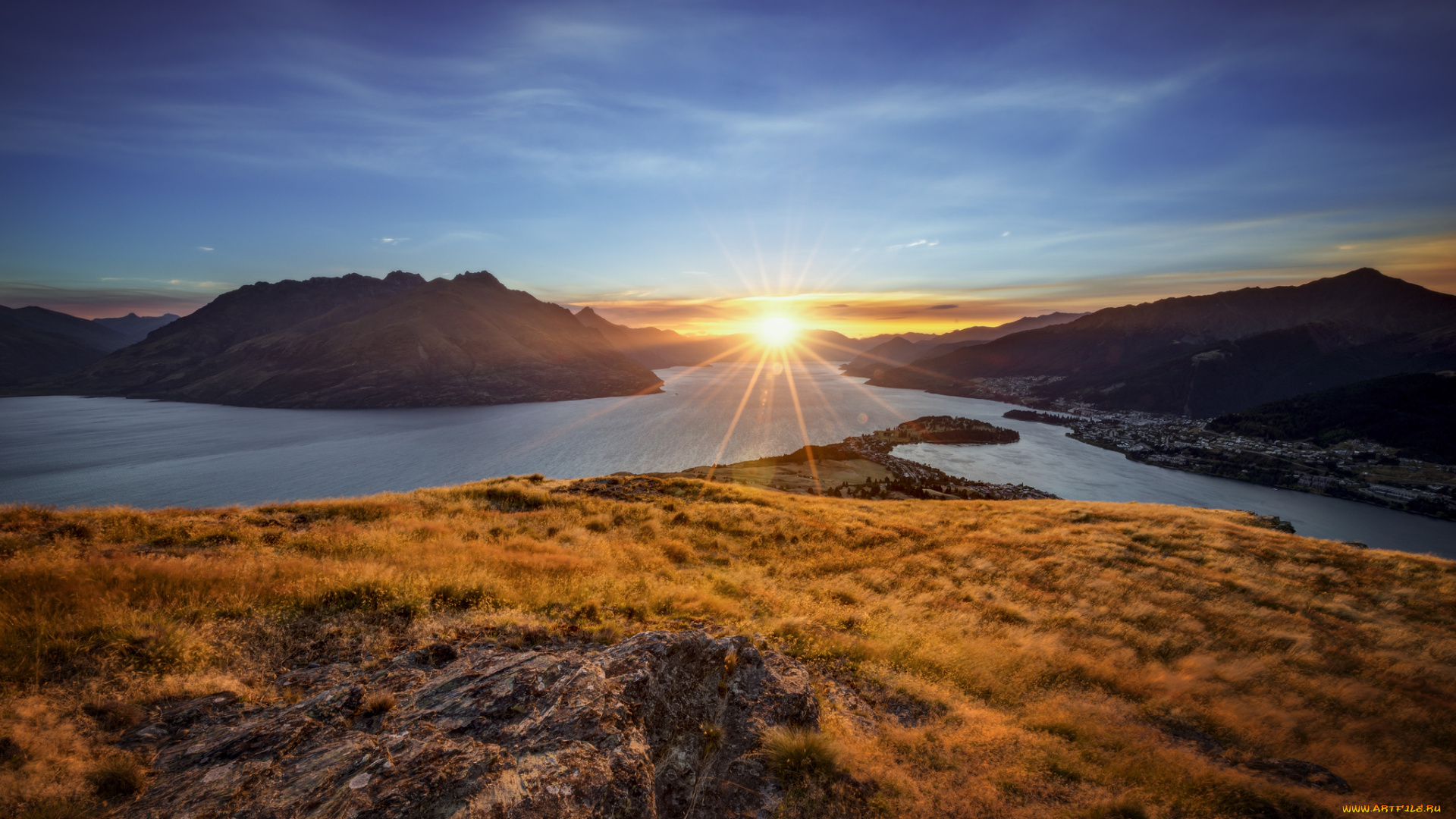 природа, восходы, закаты, солнце, острова, залив, океан, сияние