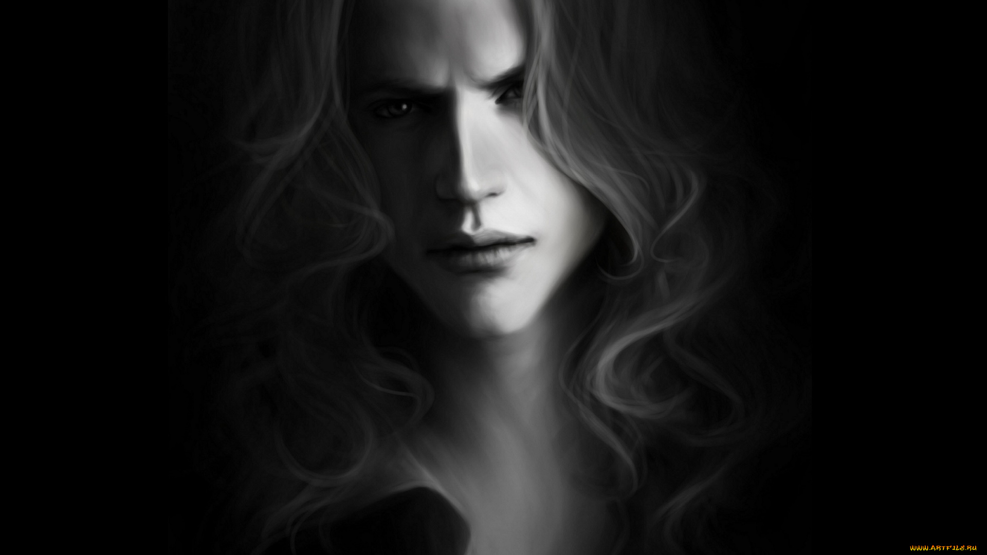 рисованные, люди, чёрно-белый, лицо, блондин, парень, взгляд