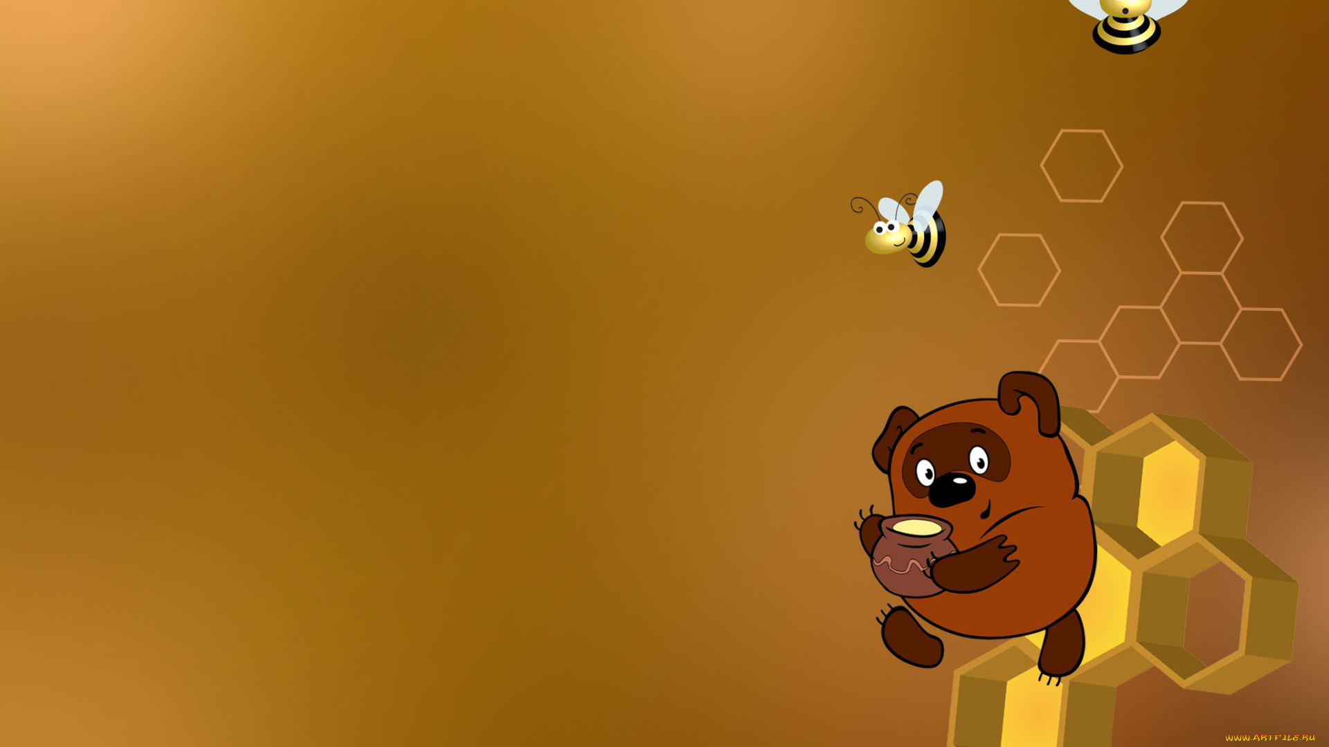 рисованные, минимализм, соты, пчелы, мёд, винни-пух