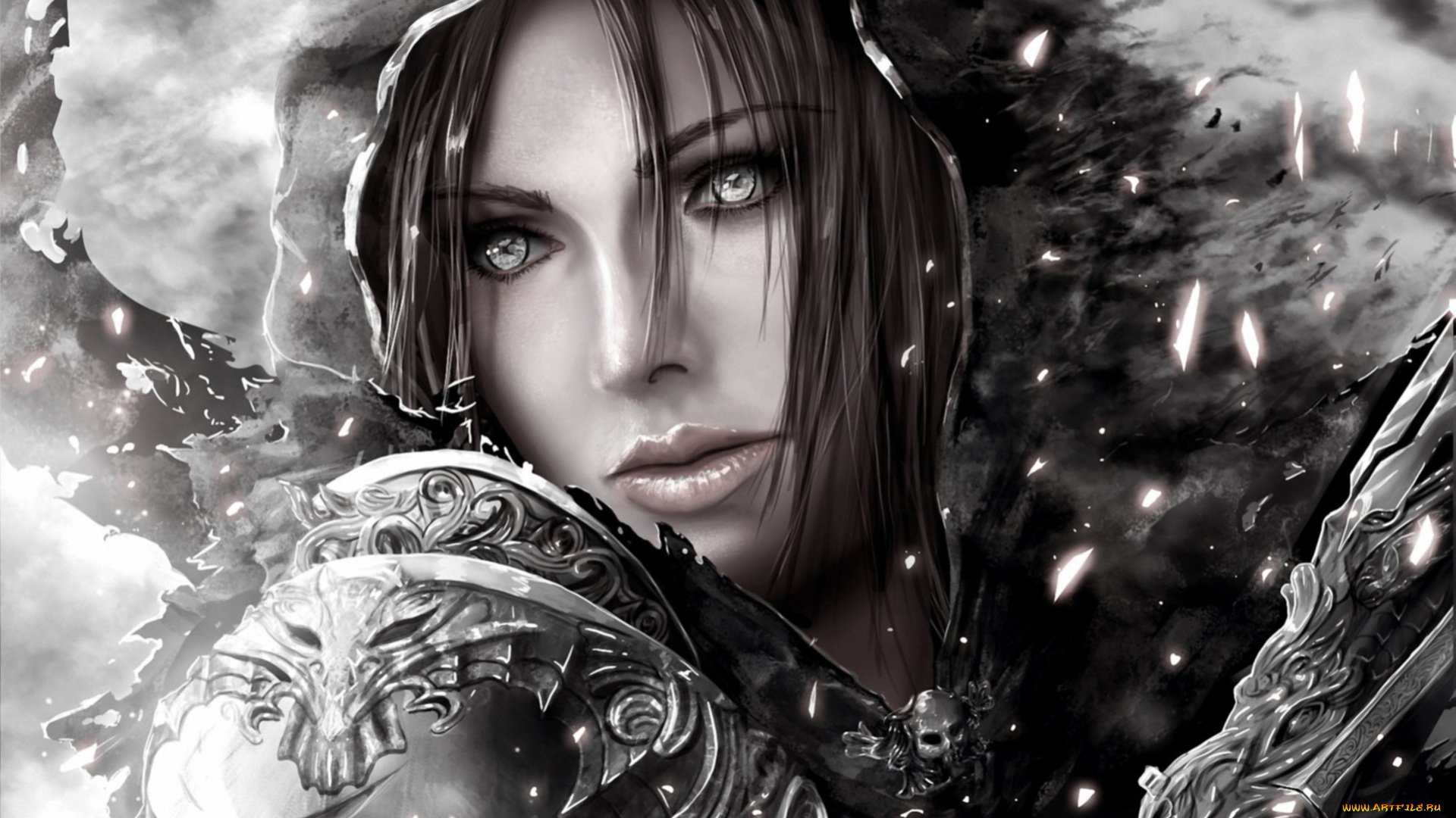 видео, игры, diablo, iii, diablo, 3, demon, hunter, черно-белое, монохромное, капюшон, девушка