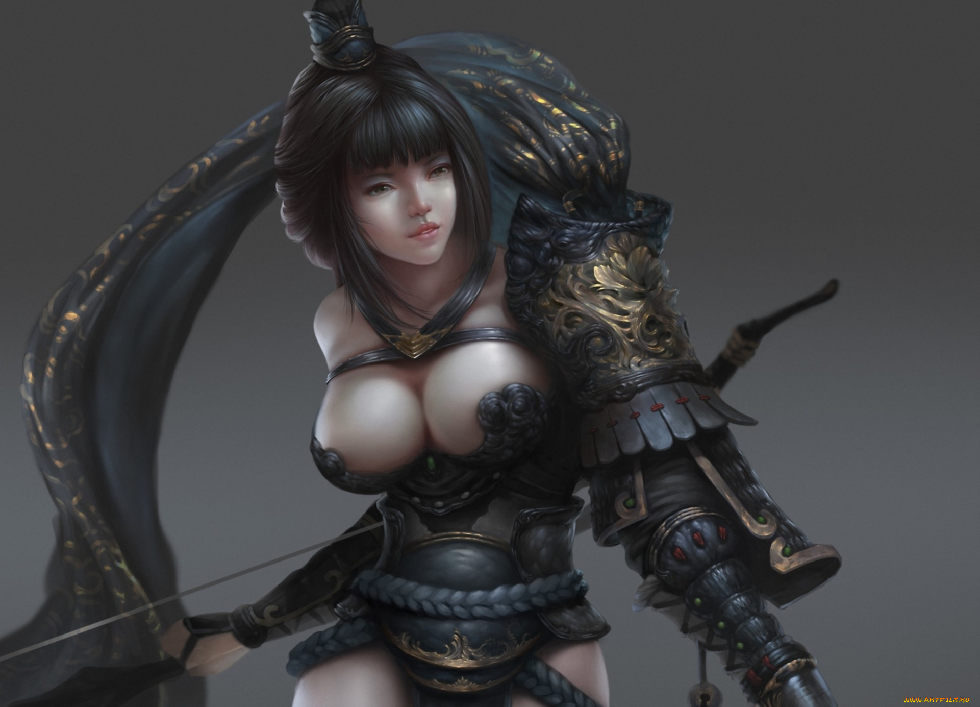 фэнтези, девушки, девушка, грудь, серый, фон