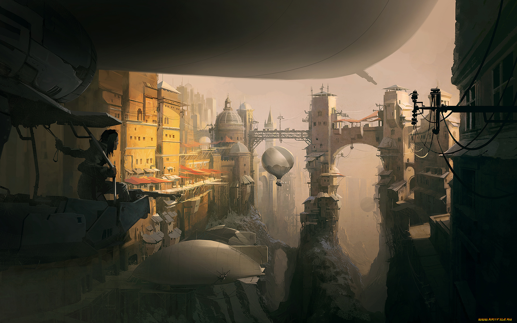 фэнтези, иные, миры, , иные, времена, иной, мир, дирижабли, город, мосты