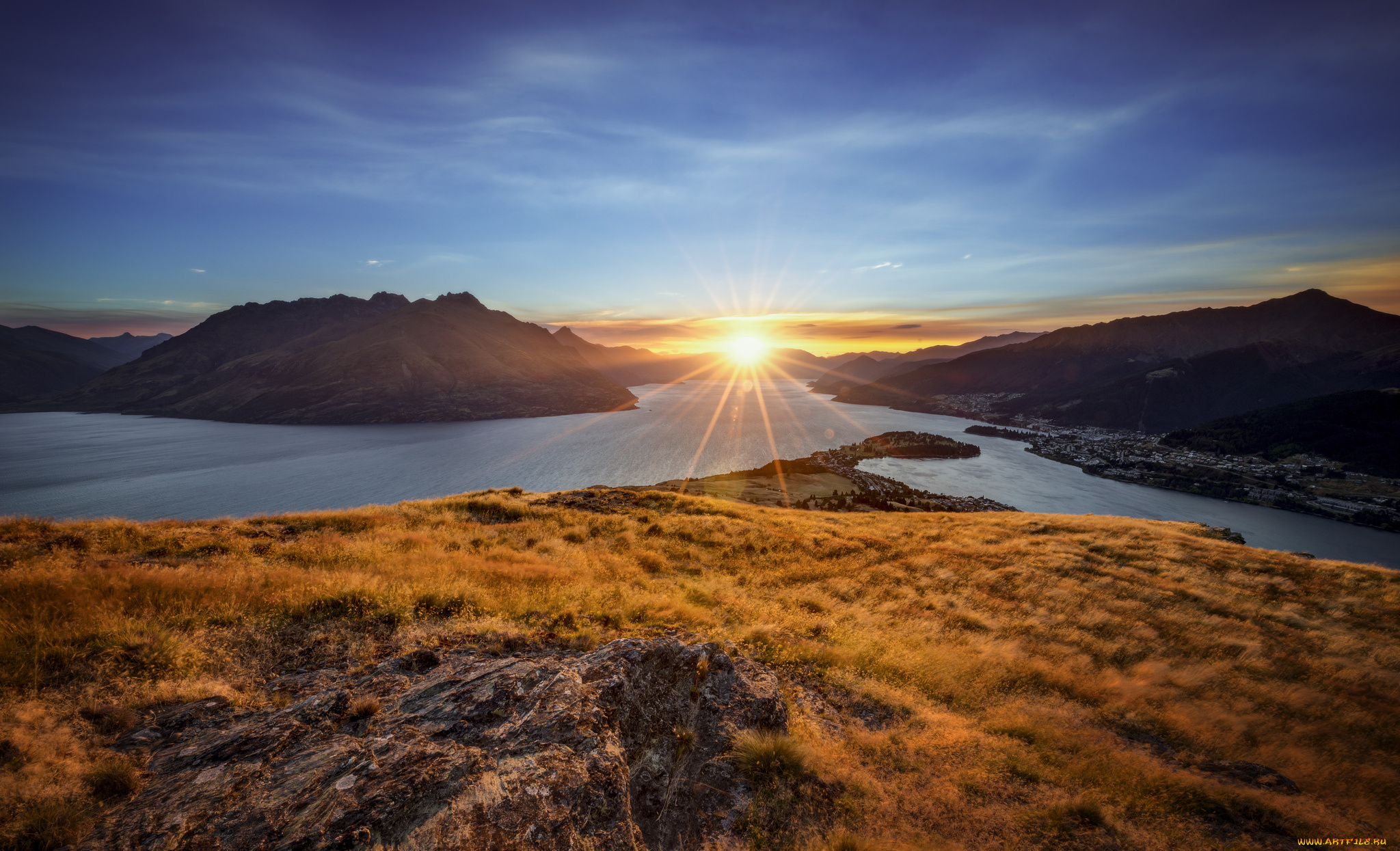 природа, восходы, закаты, солнце, острова, залив, океан, сияние