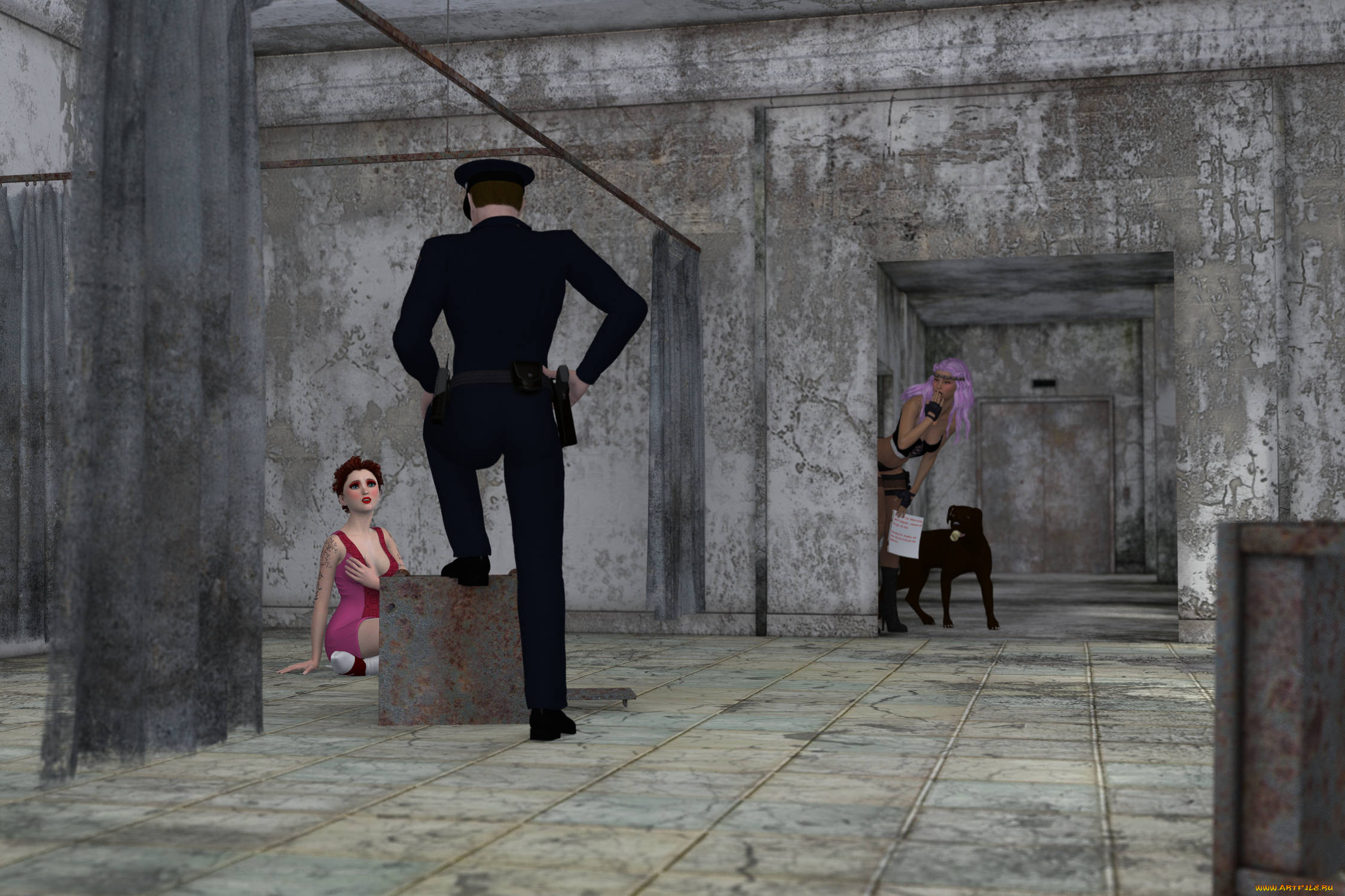 3д, графика, fantasy, , фантазия, девушки, собака, комната