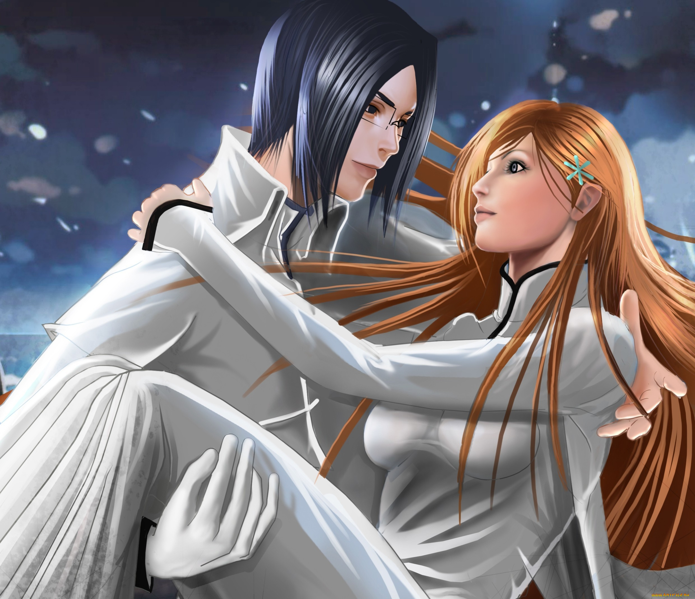 аниме, bleach, uryu, ishida, inoue, девушка, парень