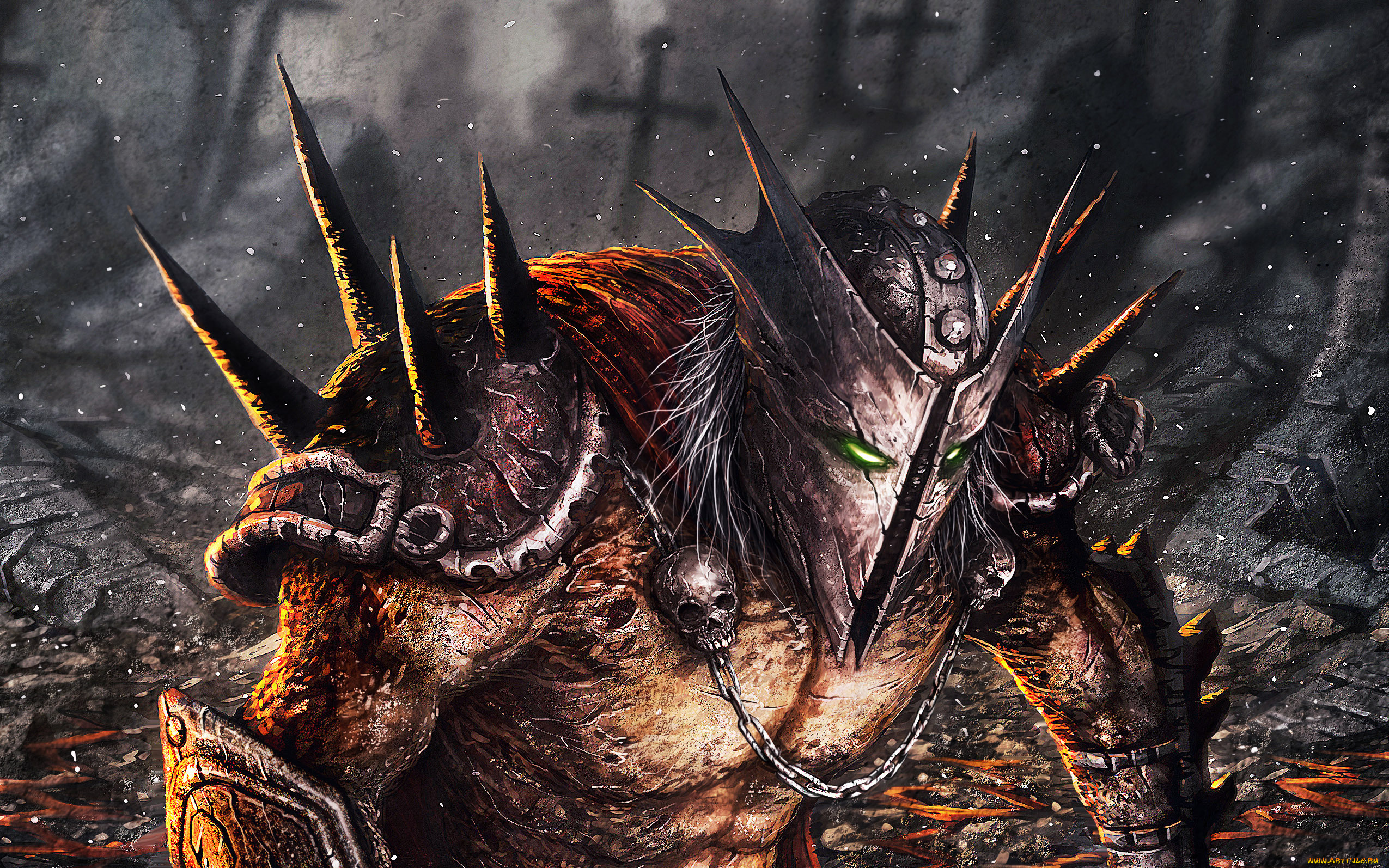 фэнтези, существа, воин, монстр, доспехи, шлем, черепа