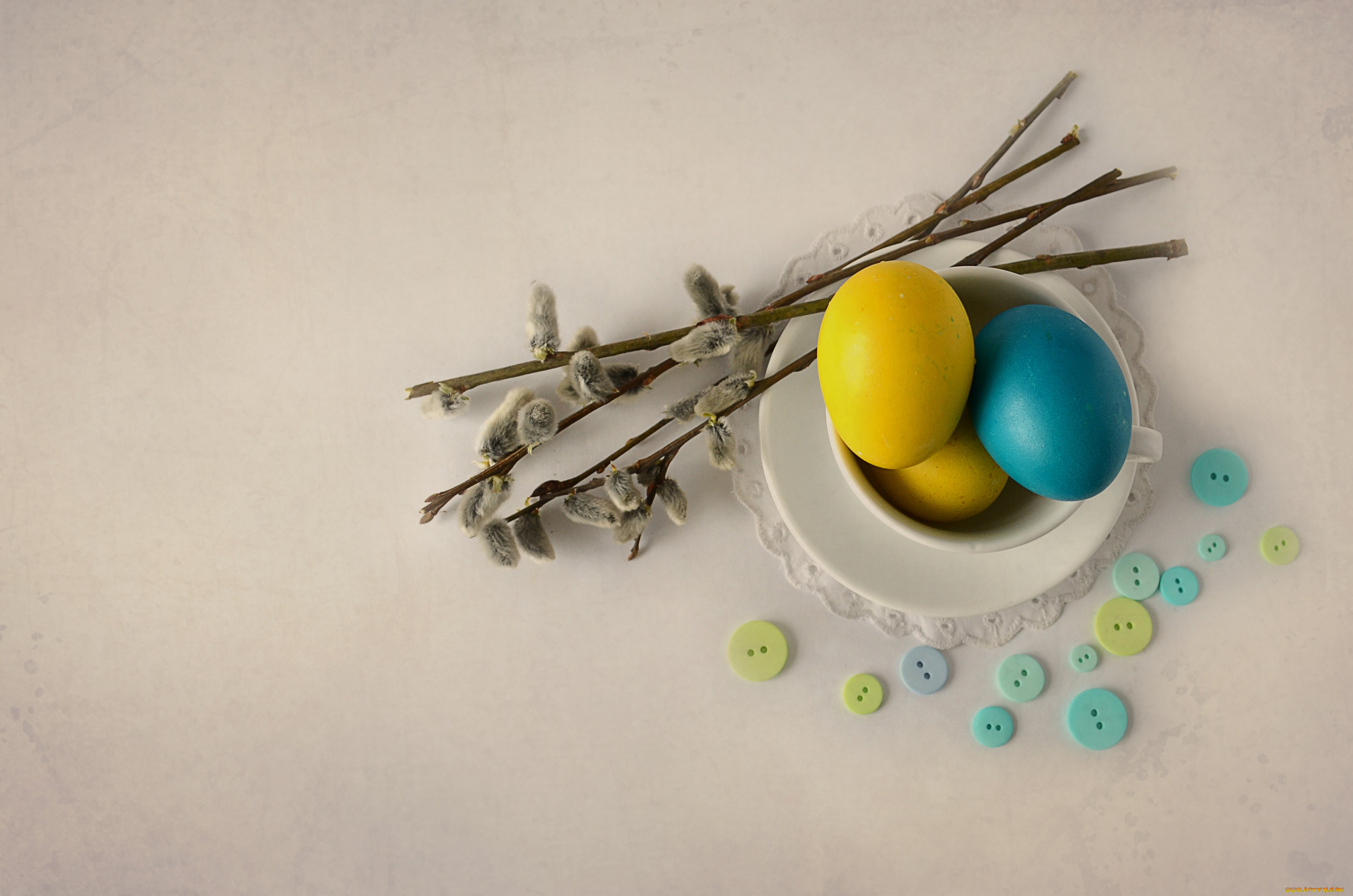 праздничные, пасха, пуговицы, ветки, верба, крашенки, яйца, кружка