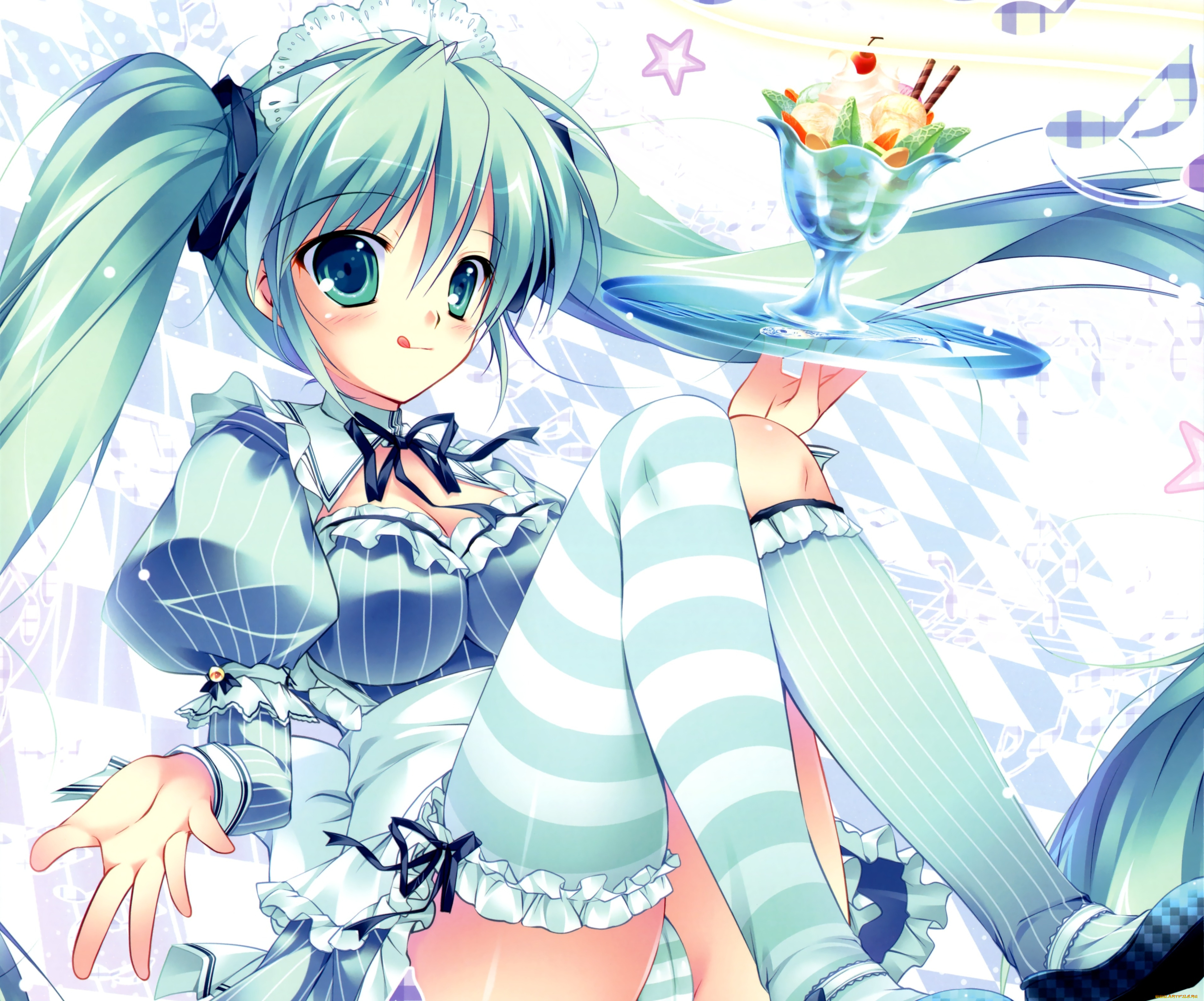 mikeou, аниме, язык, девушка, белье, бантики, вишенка, мороженое