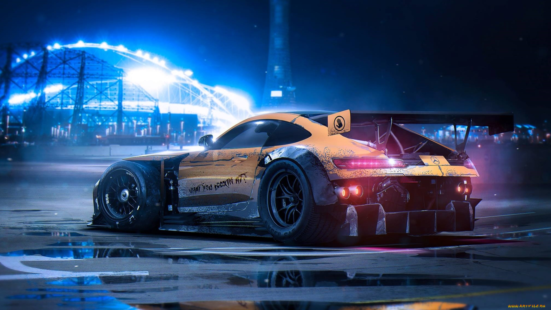 автомобили, виртуальный, тюнинг, 2015, nigth, rear, rendering, by, khyzyl, saleem, gt, amg, mercedes-benz