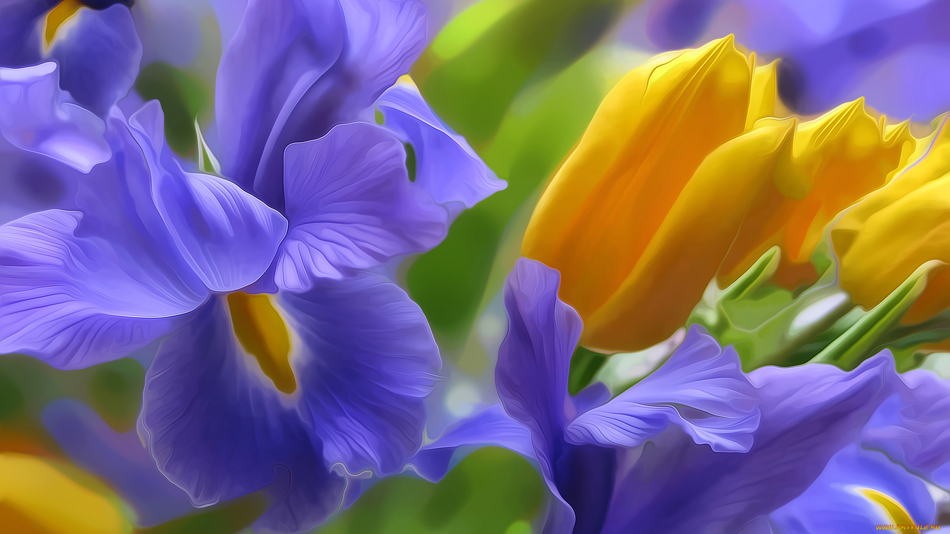 разное, компьютерный, дизайн, лепестки, клумба, природа, свет, тюльпан, ирис, рендеринг