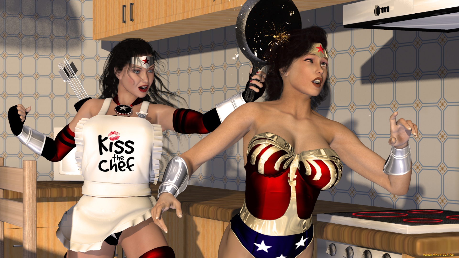 3д, графика, фантазия, , fantasy, девушки, взгляд, фон