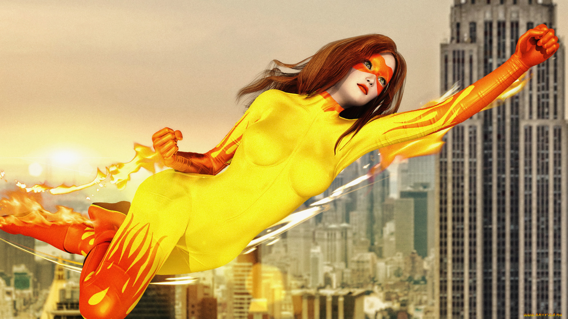 3д, графика, фантазия, , fantasy, полёт, фон, девушка, маска