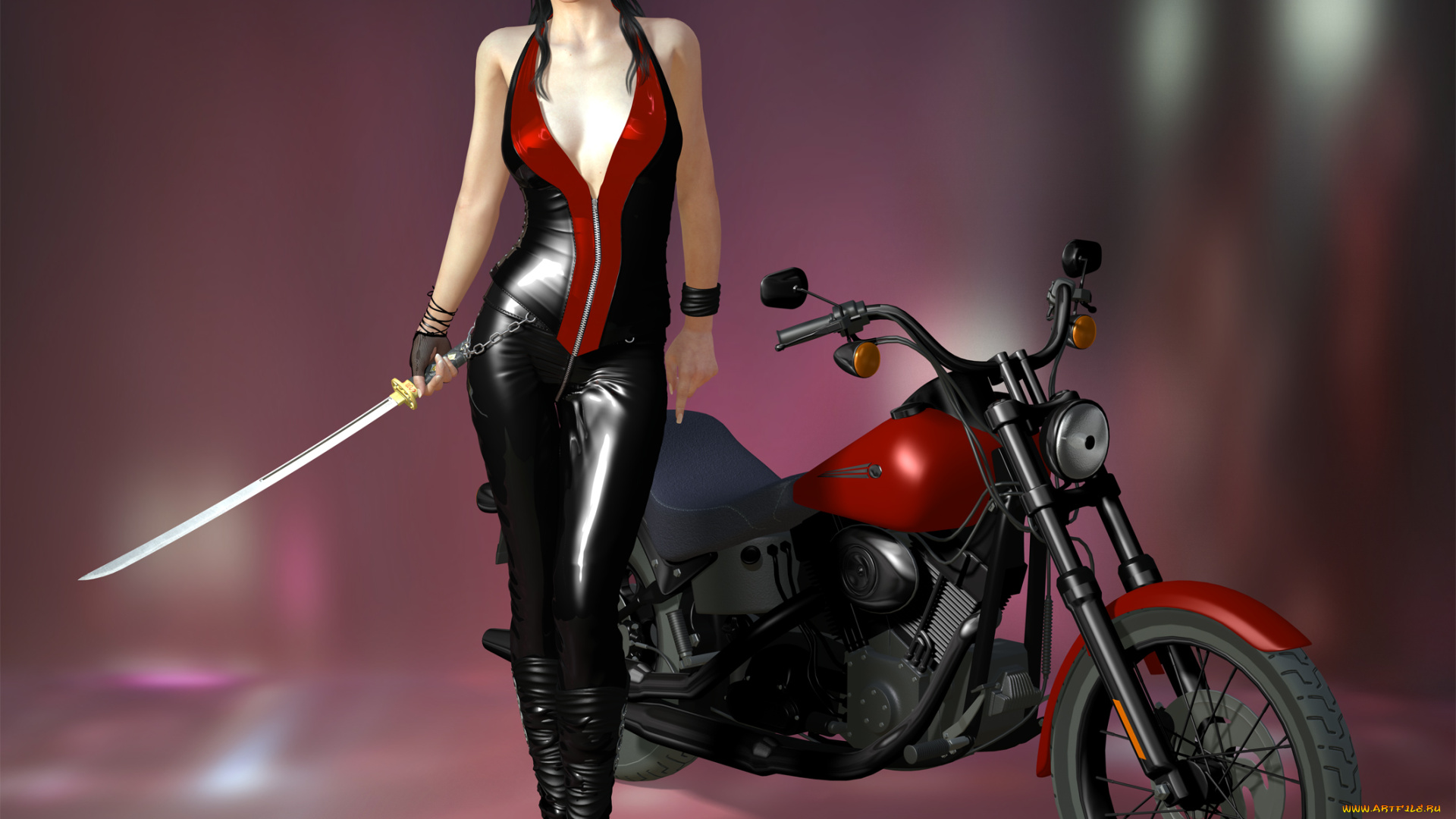 3д, графика, люди-авто, мото, , people-, car, , , moto, девушка, взгляд, фон, мотоцикл, оружие