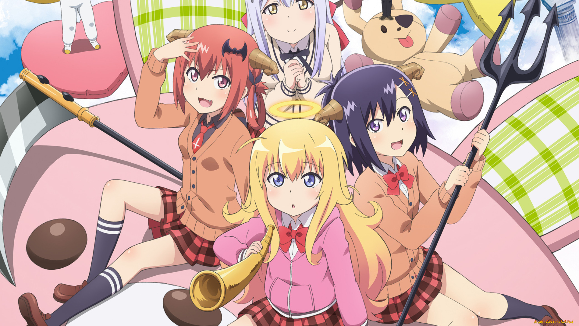 аниме, gabriel, dropout, взгляд, девушки, фон