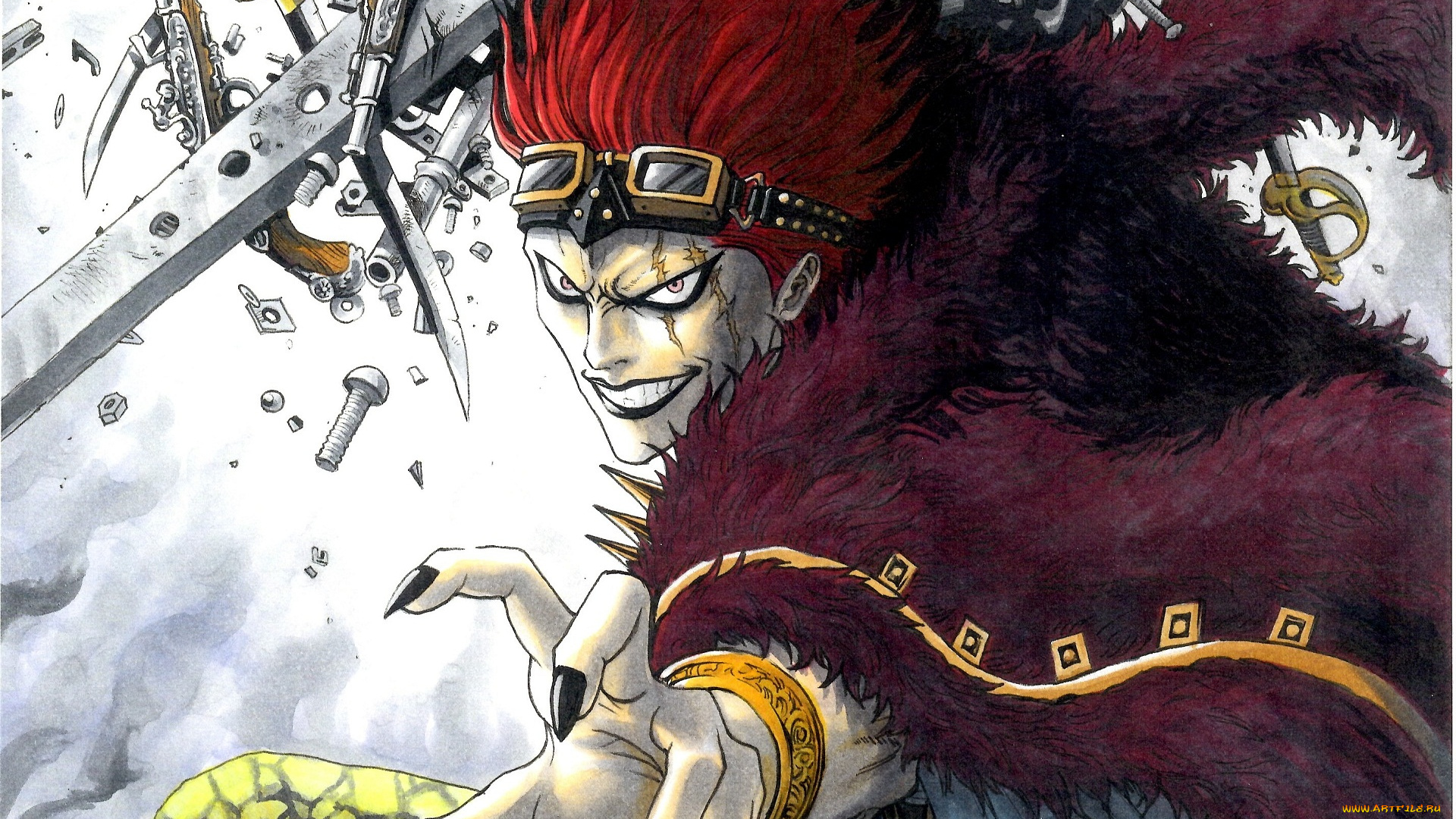 аниме, one, piece, цепи, арт, парень, marlboro, eustass, kid, one, piece, очки, шестерни