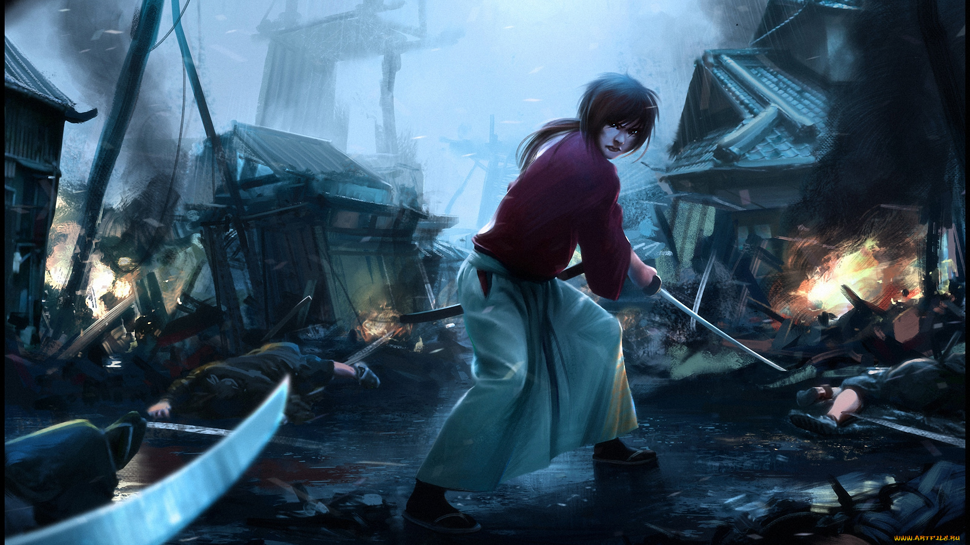 аниме, rurouni, kenshin, мужчина, kenshin, himura, самурай, меч