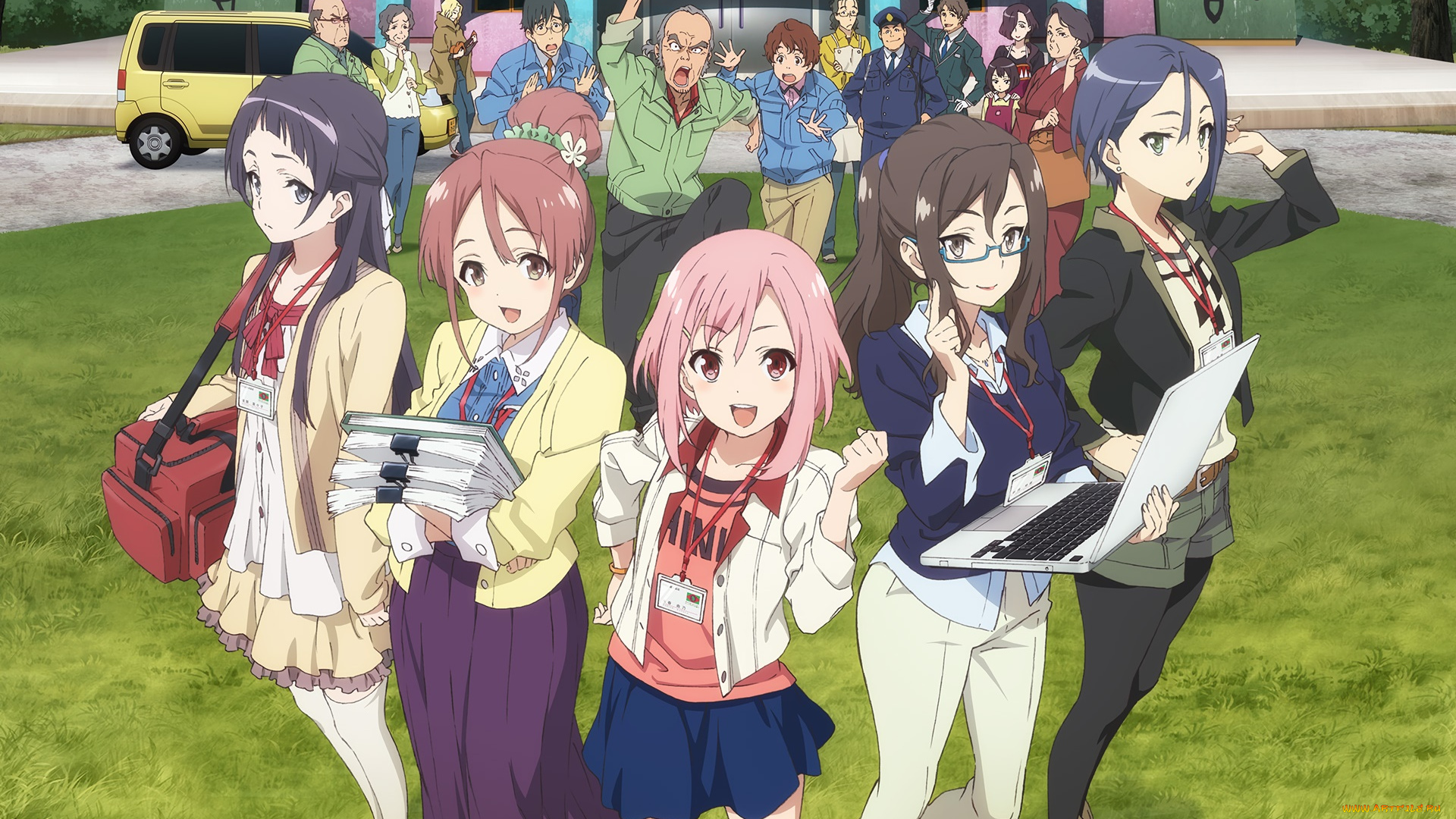 аниме, sakura, quest, девушки, взгляд, фон