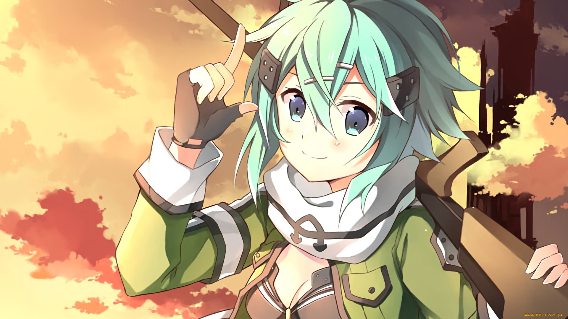 аниме, sword, art, online, девушка, взгляд, фон