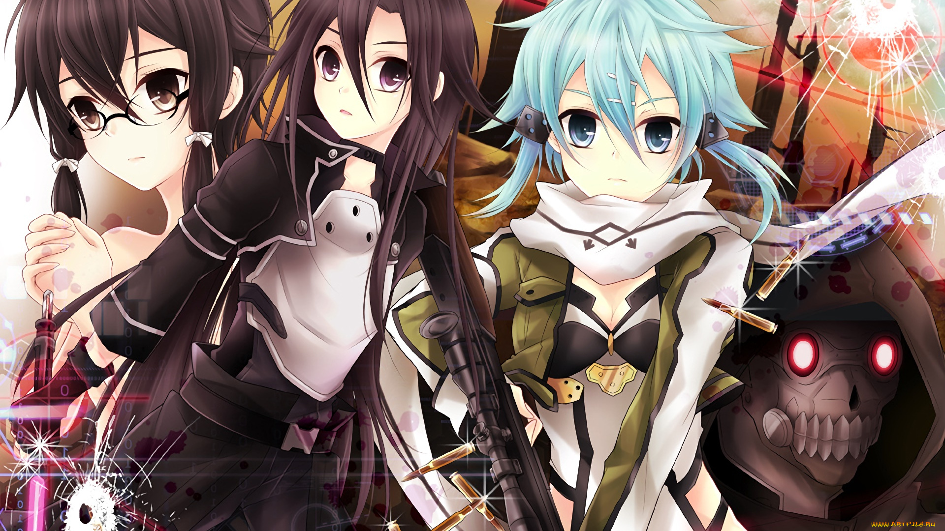 аниме, sword, art, online, девушки, взгляд, фон