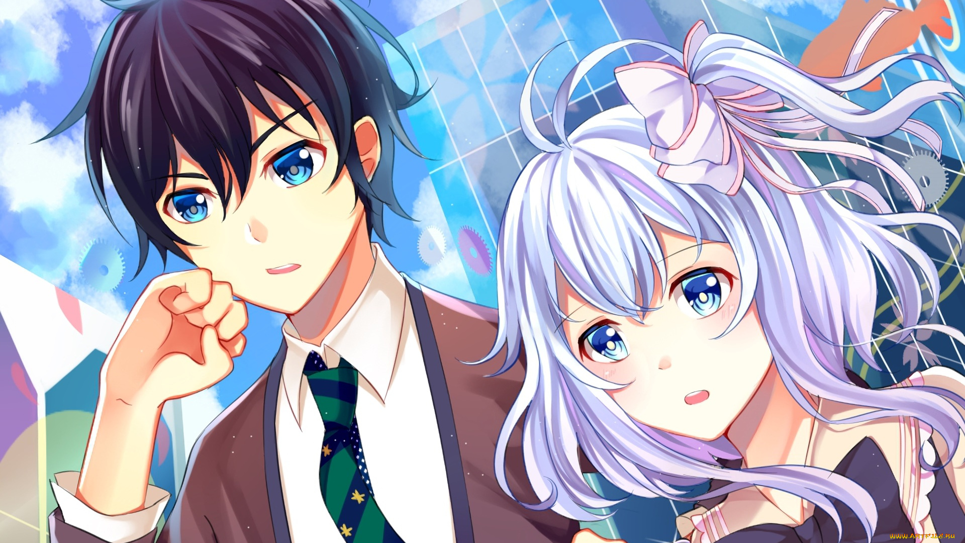 аниме, unknown, , другое, цвета, фон, узор, парень