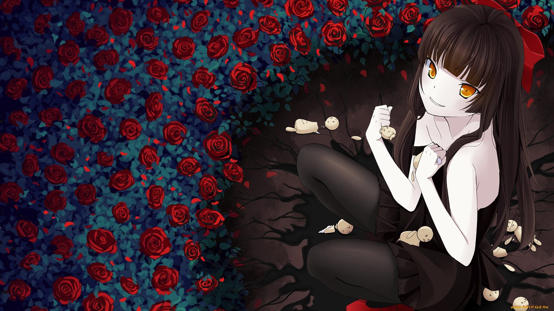 аниме, unknown, , другое, цветы, фон, взгляд, девушка