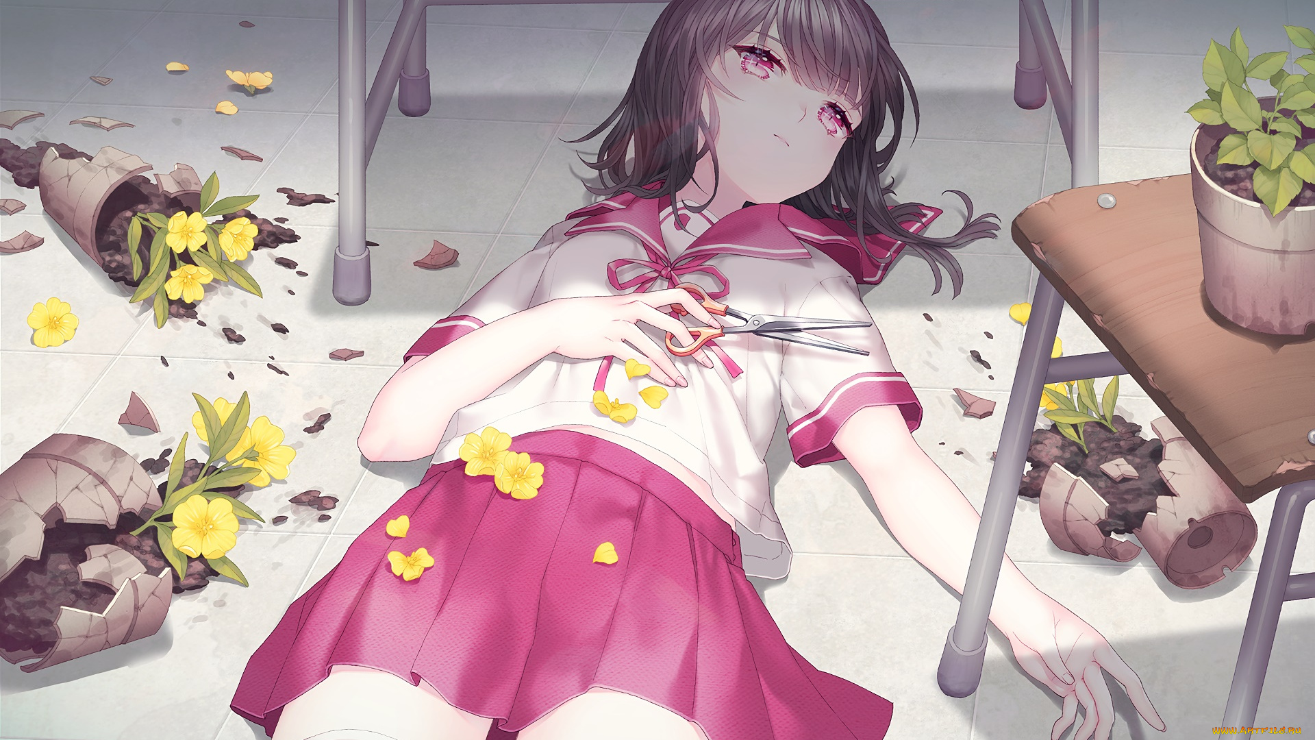 аниме, unknown, , другое, взгляд, девушка, фон