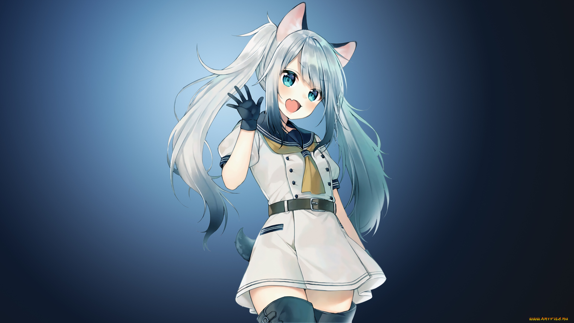 аниме, животные, , существа, девушка, фон