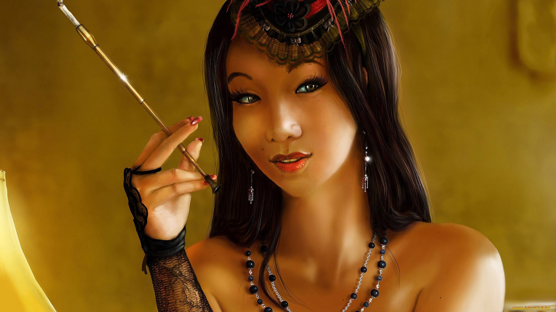 фэнтези, девушки, девушка, азиатка, курит, улыбка