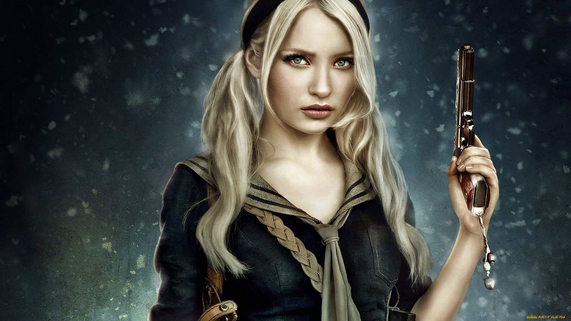 фэнтези, девушки, девушка, кобура, джинсовка, пистолет, блондинка