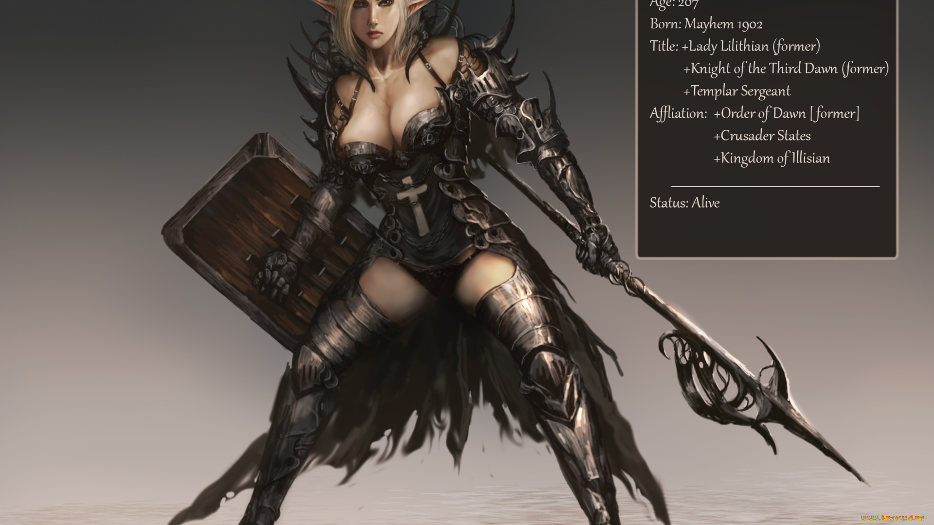 фэнтези, эльфы, девушка, фон, взгляд, униформа, оружие