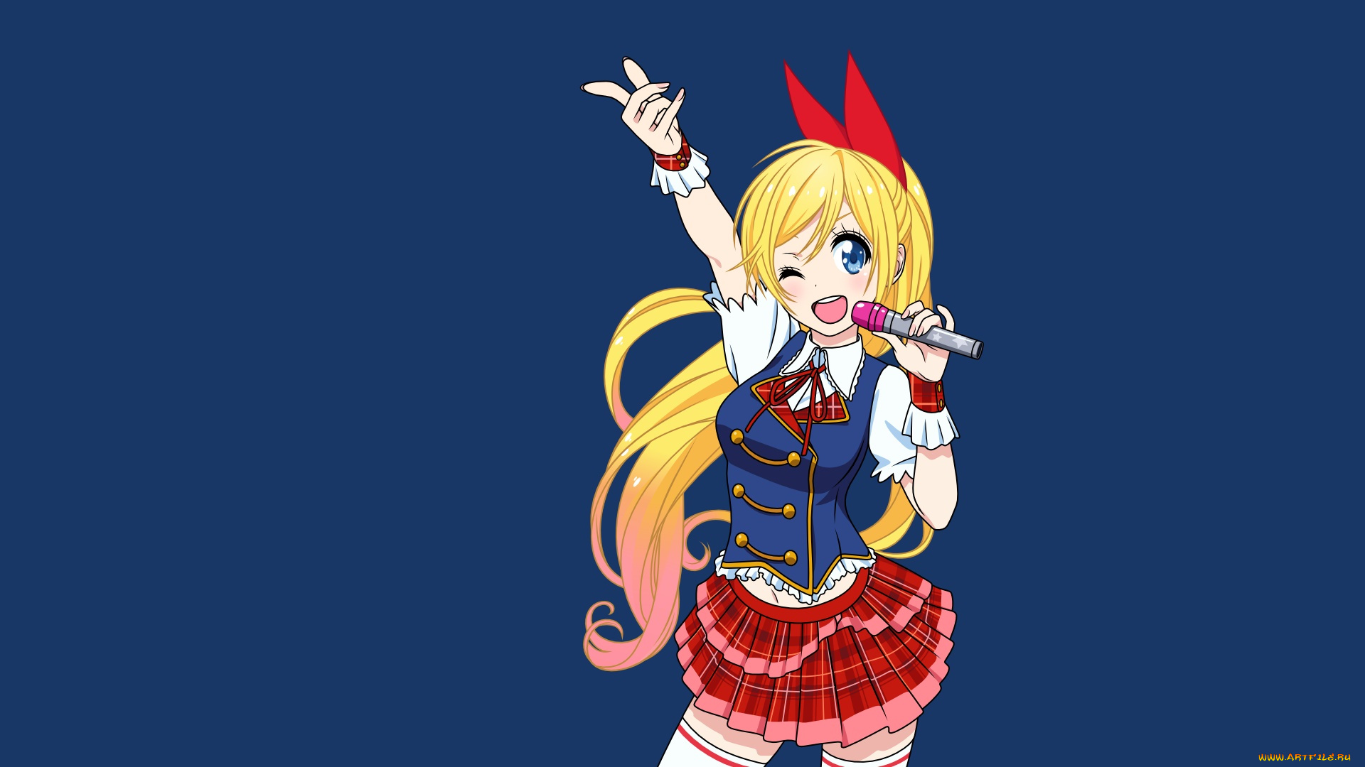 nisekoi, аниме, микрофон, фон, взгляд, девушка