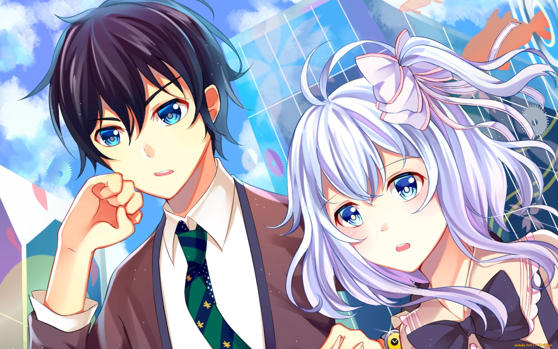 аниме, unknown, , другое, цвета, фон, узор, парень