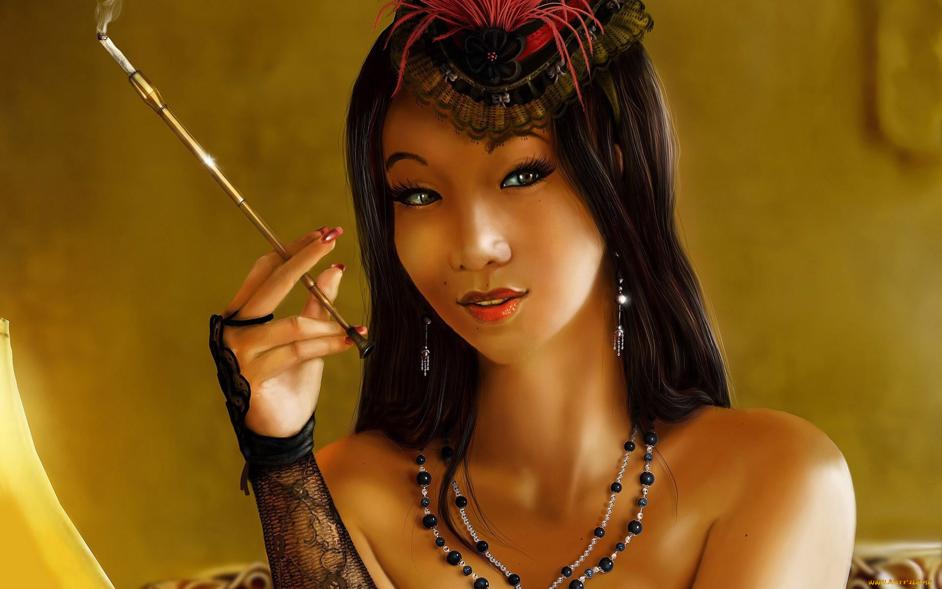 фэнтези, девушки, девушка, азиатка, курит, улыбка