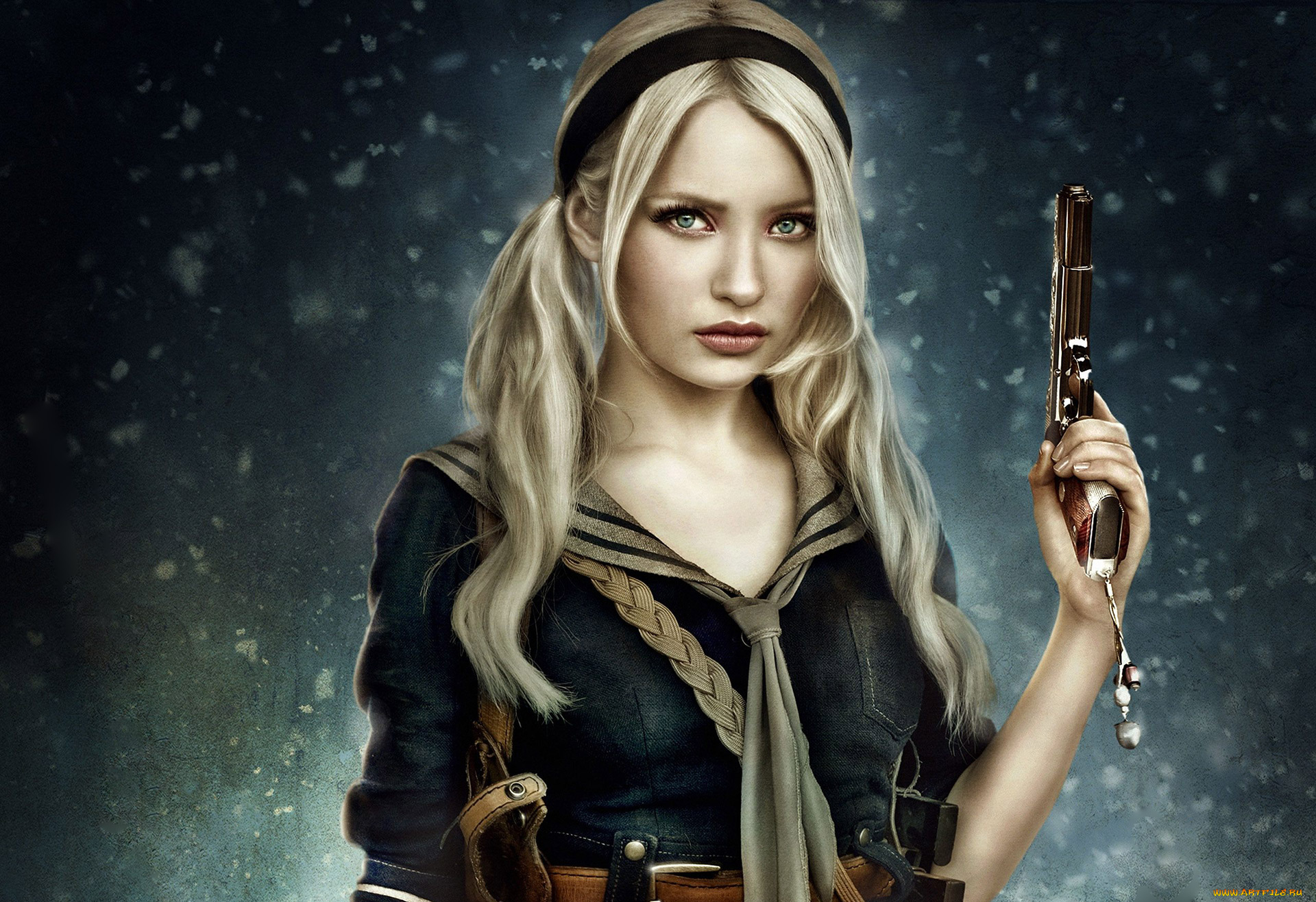 фэнтези, девушки, девушка, кобура, джинсовка, пистолет, блондинка
