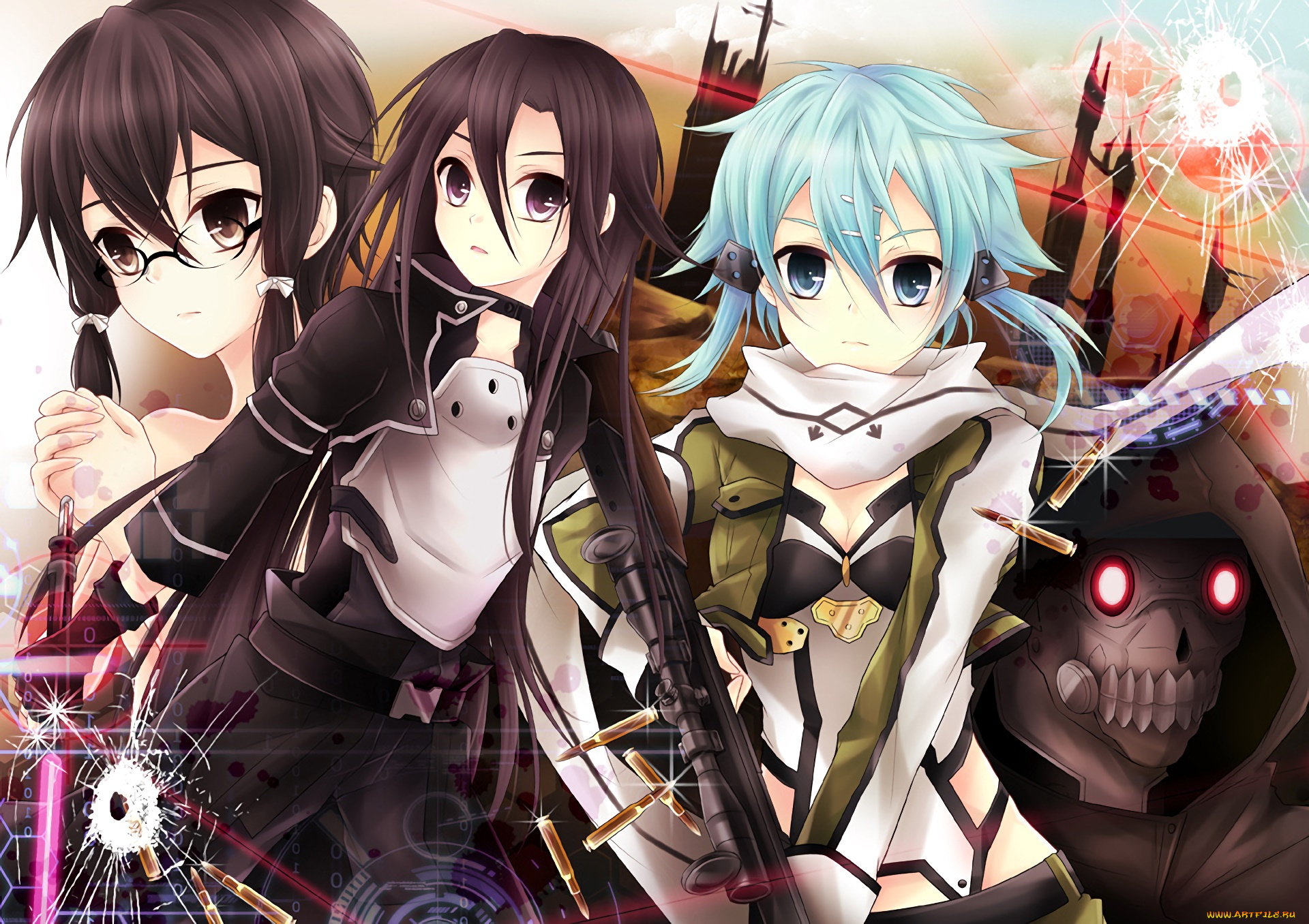 аниме, sword, art, online, девушки, взгляд, фон