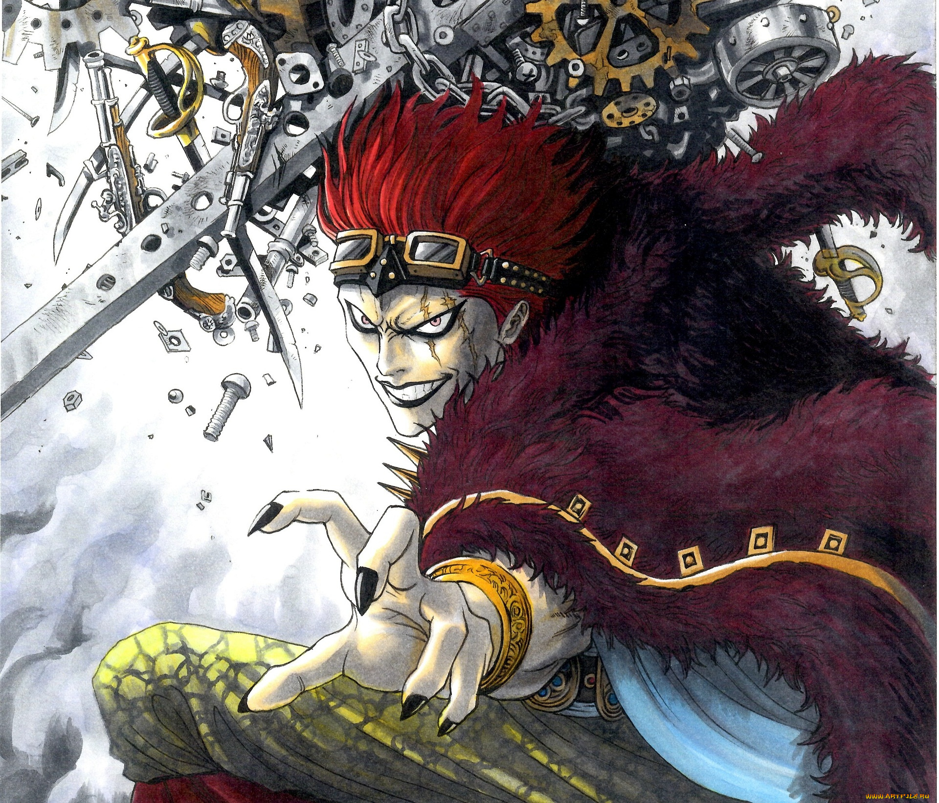 аниме, one, piece, цепи, арт, парень, marlboro, eustass, kid, one, piece, очки, шестерни