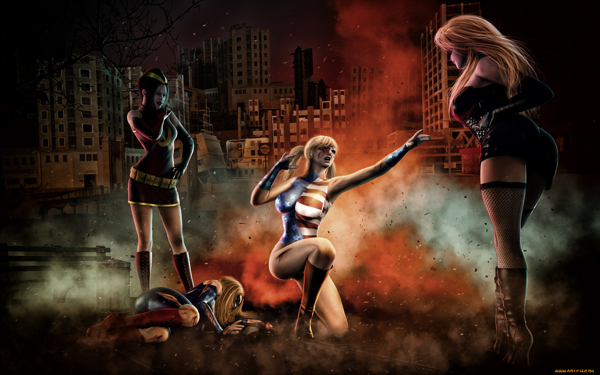 фэнтези, девушки, фон, город, униформа