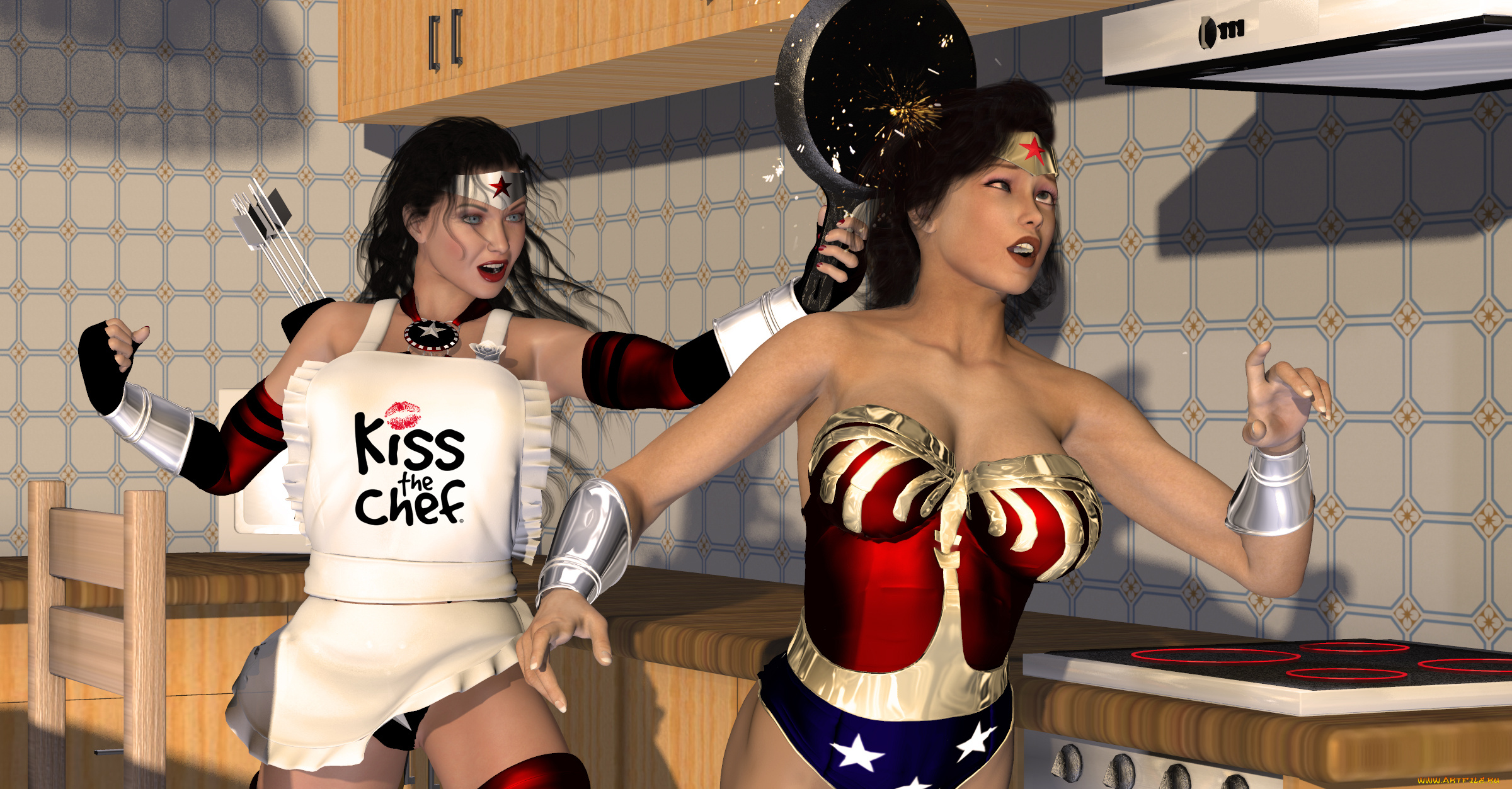 3д, графика, фантазия, , fantasy, девушки, взгляд, фон