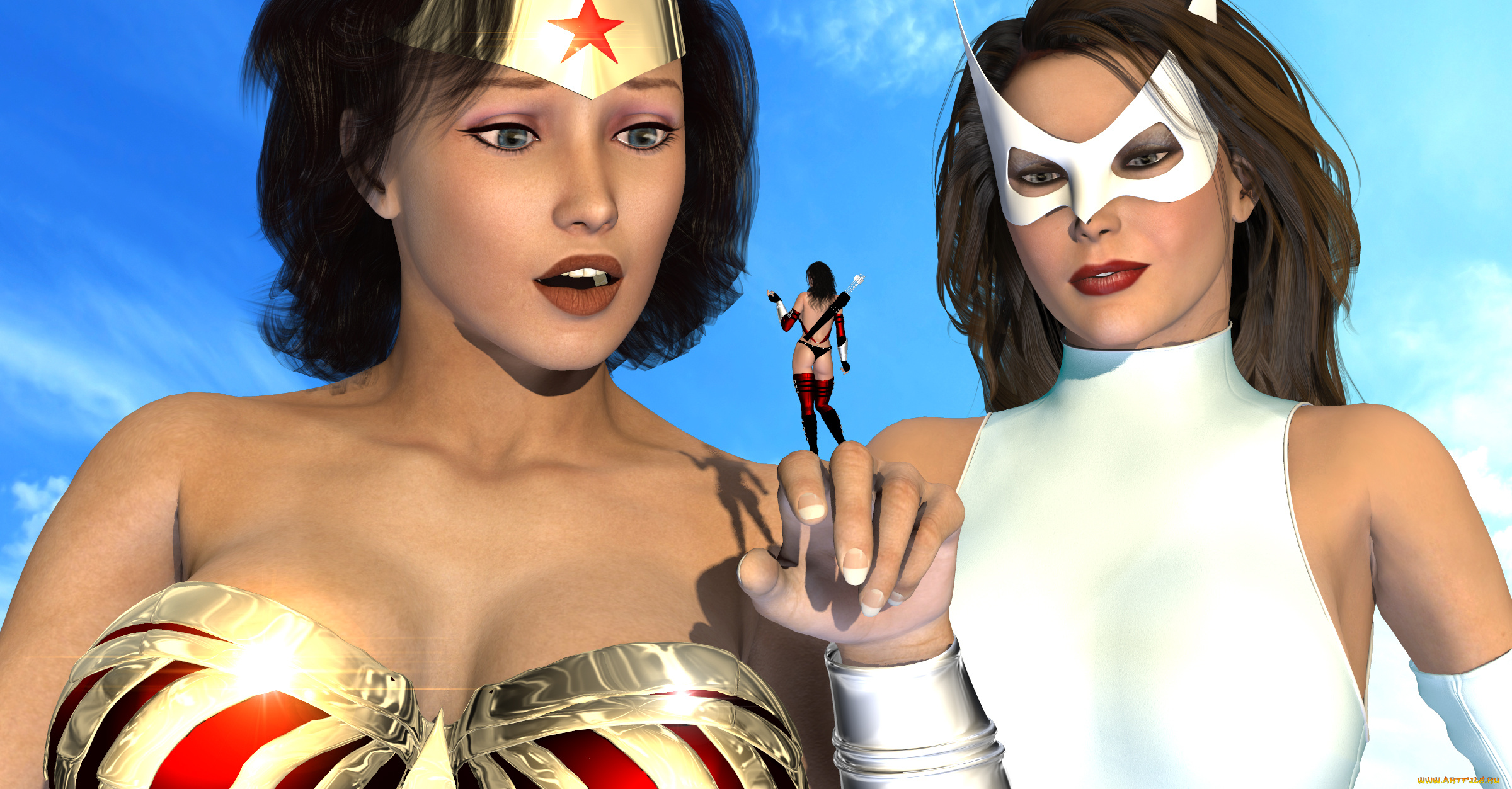 3д, графика, фантазия, , fantasy, девушки, взгляд, фон