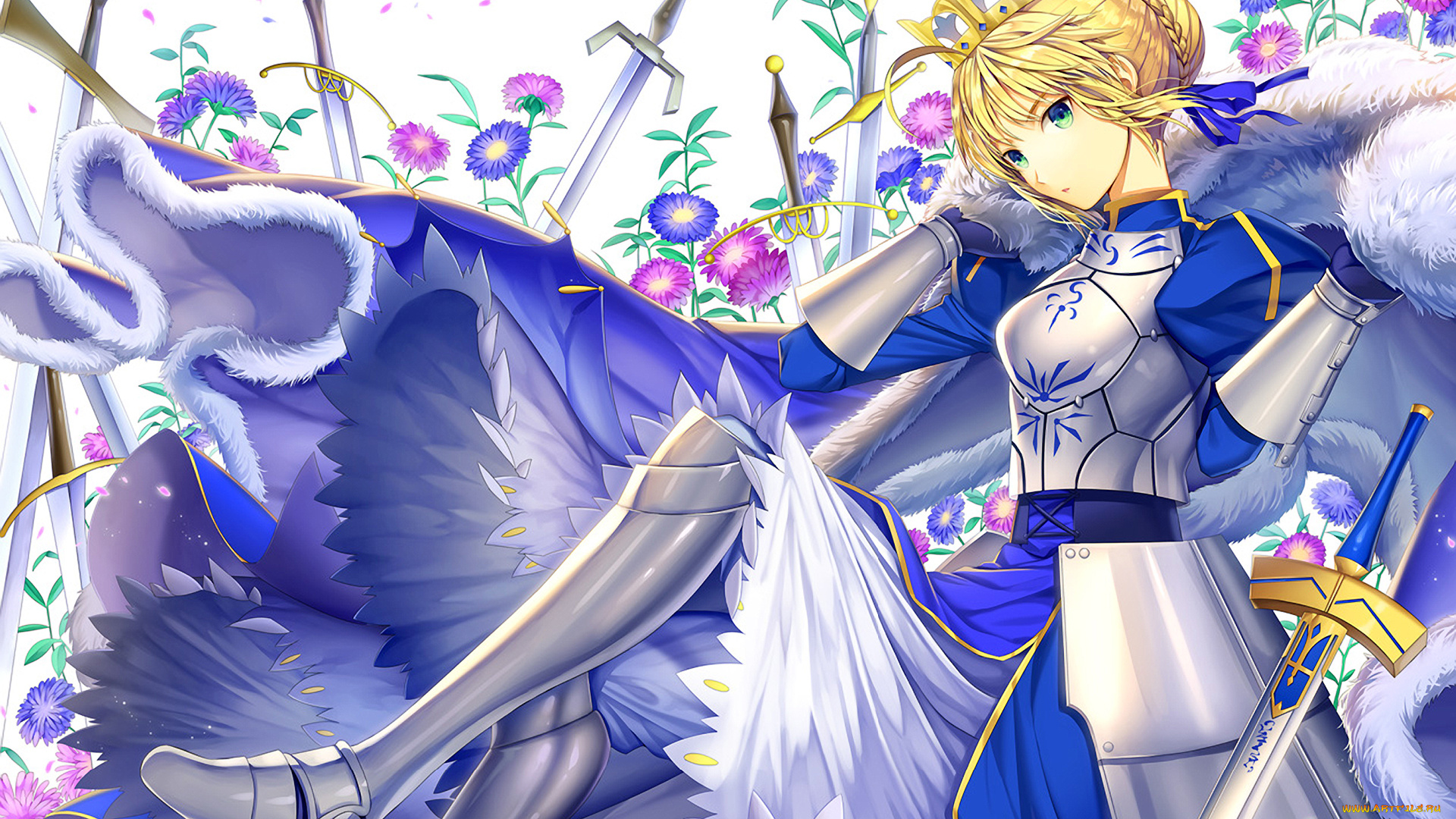 аниме, fate, stay, night, девушка, взгляд, фон