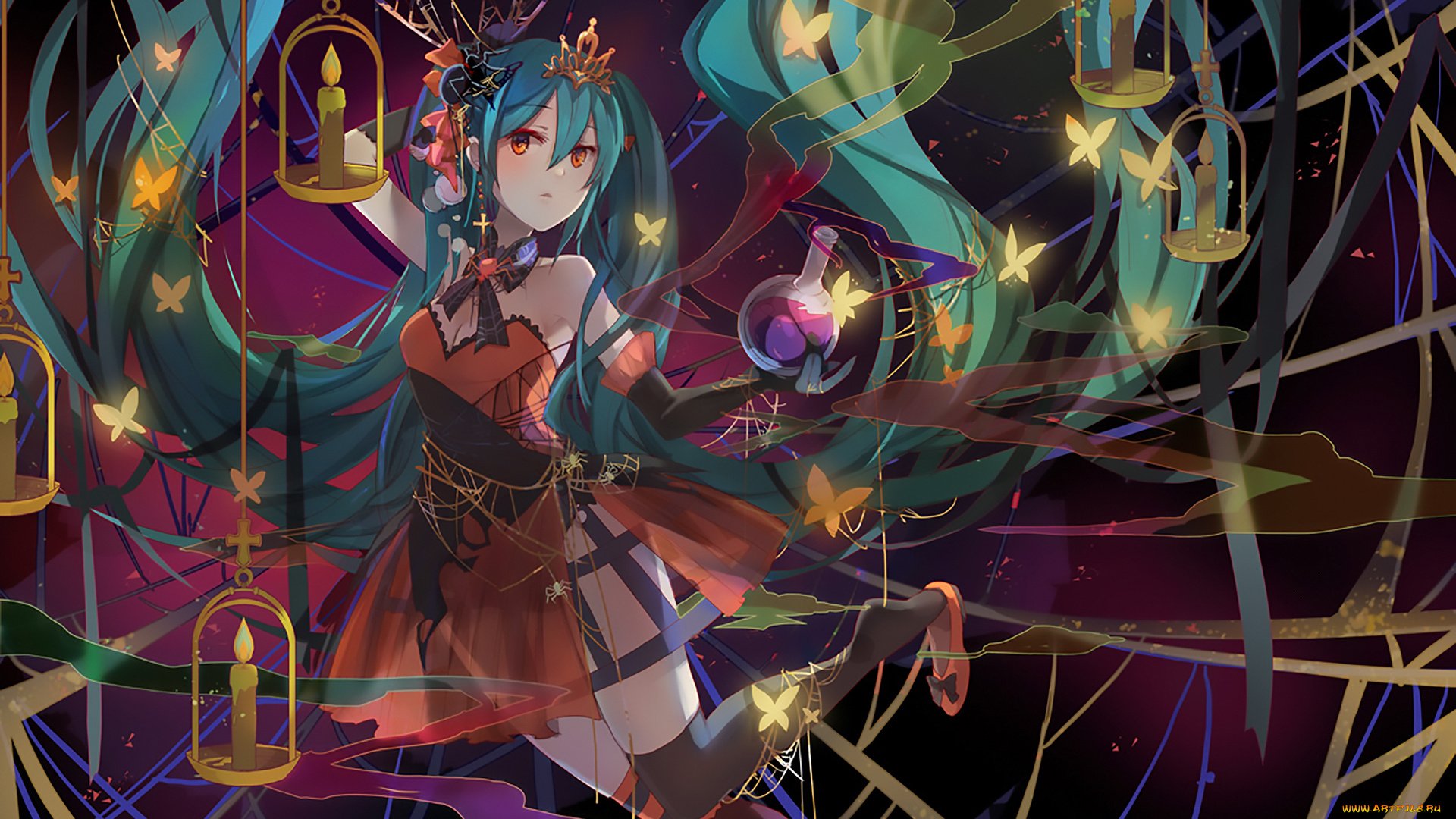 аниме, vocaloid, девушка, взгляд, фон