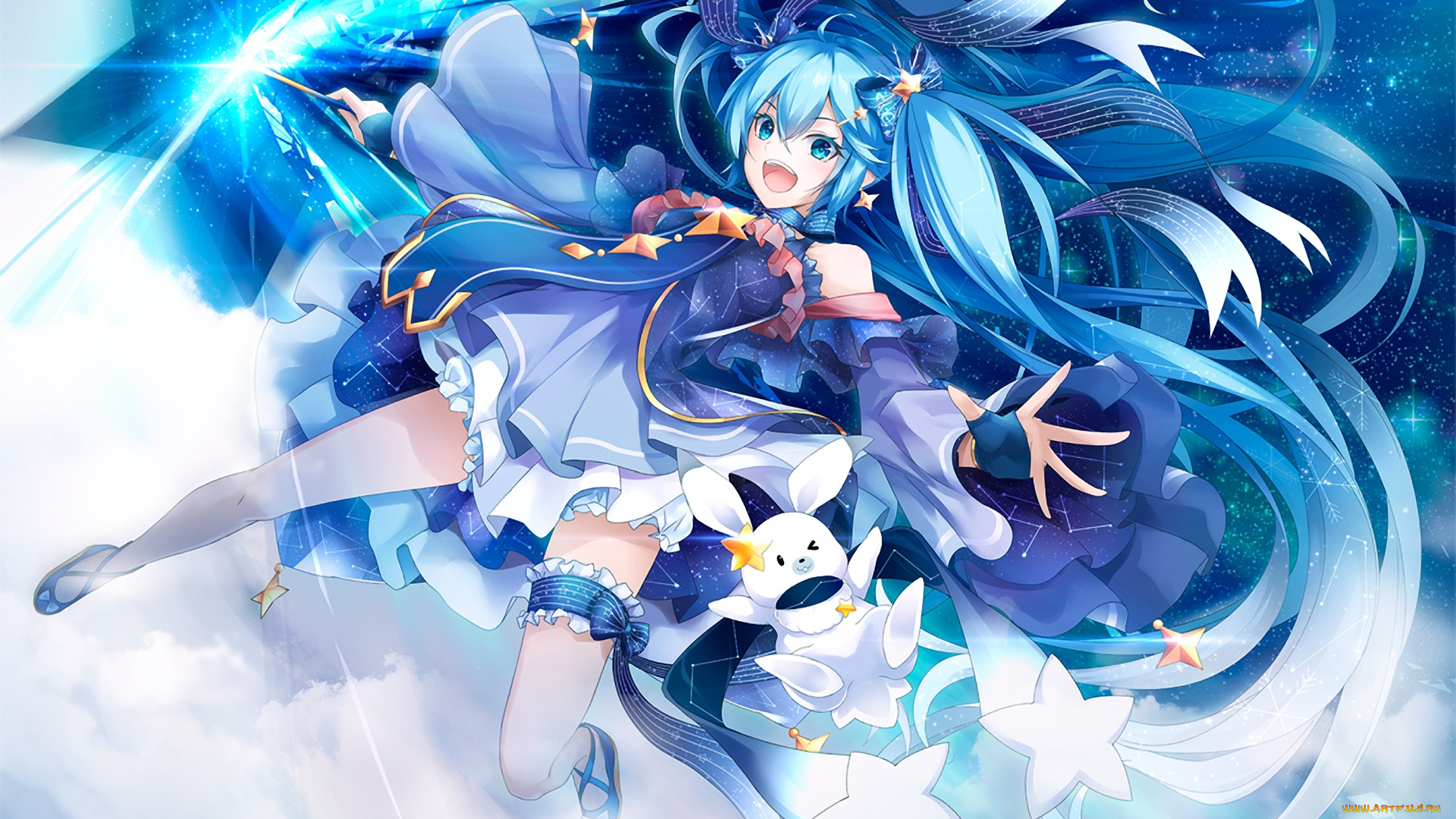 аниме, vocaloid, девушка, взгляд, фон