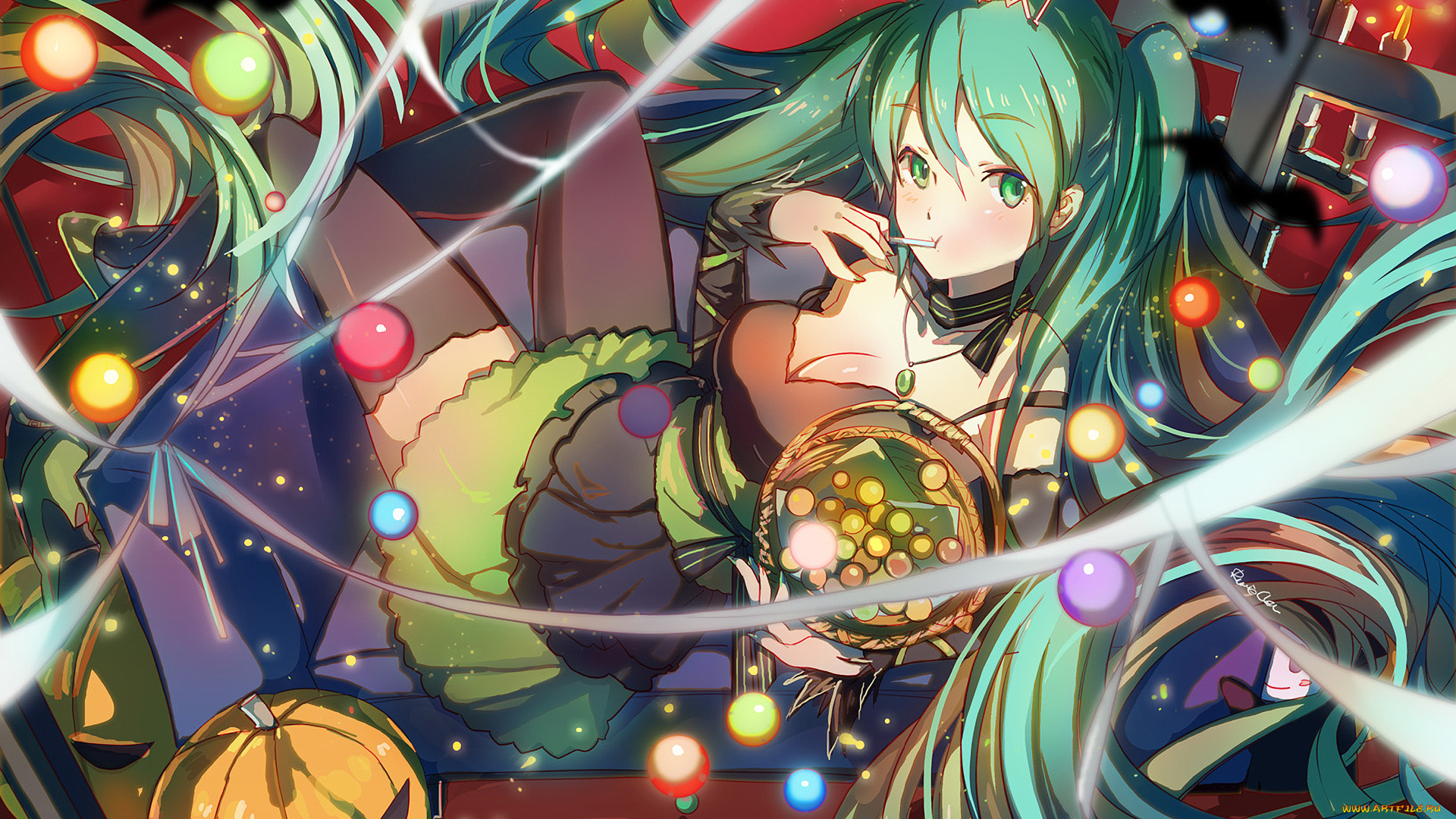 аниме, vocaloid, девушка, взгляд, фон