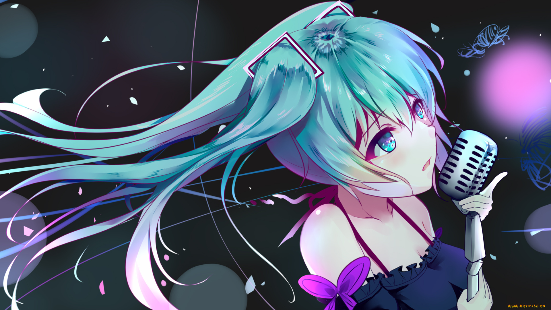 аниме, vocaloid, девушка, взгляд, фон