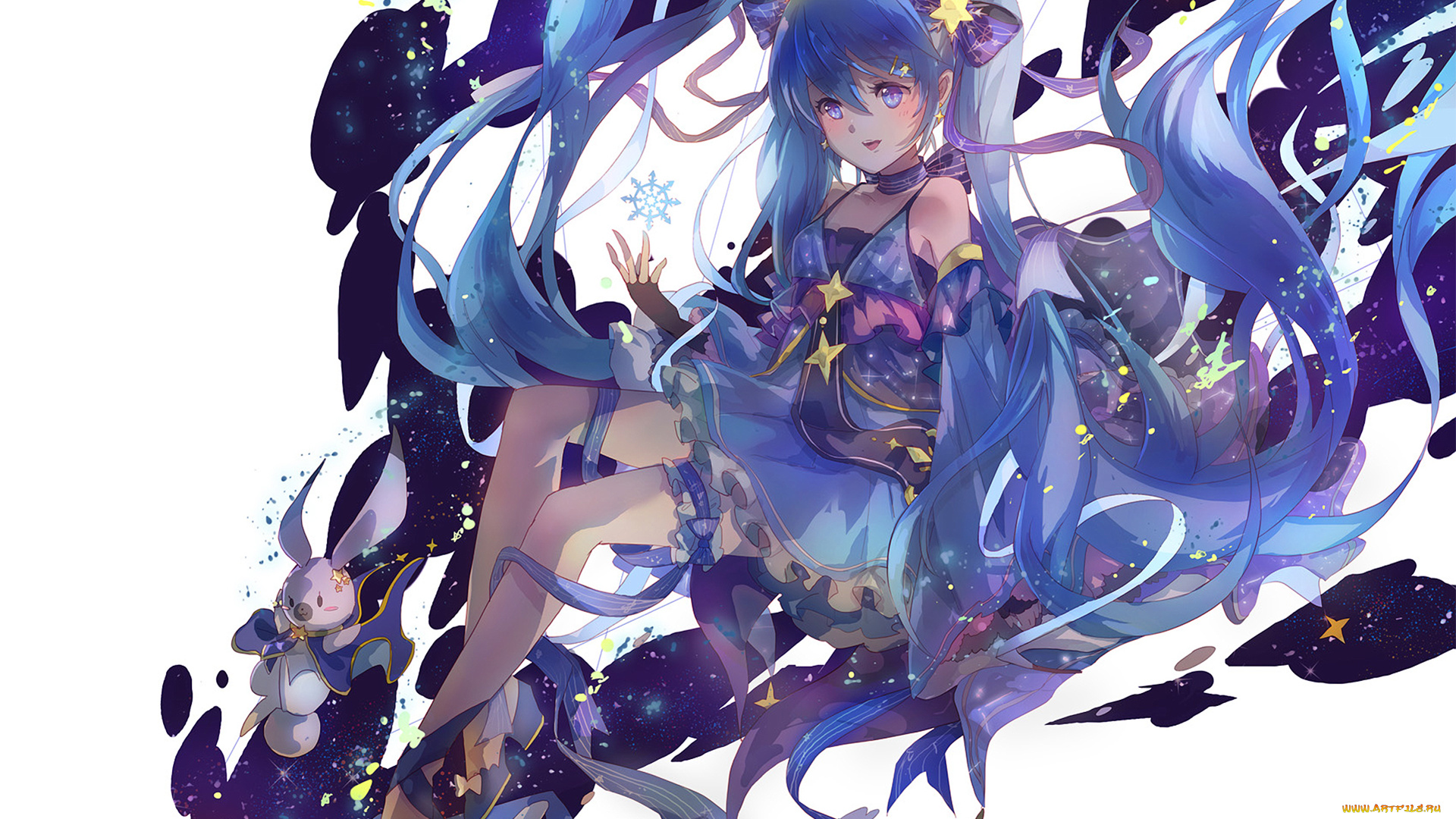 аниме, vocaloid, девушка, взгляд, фон