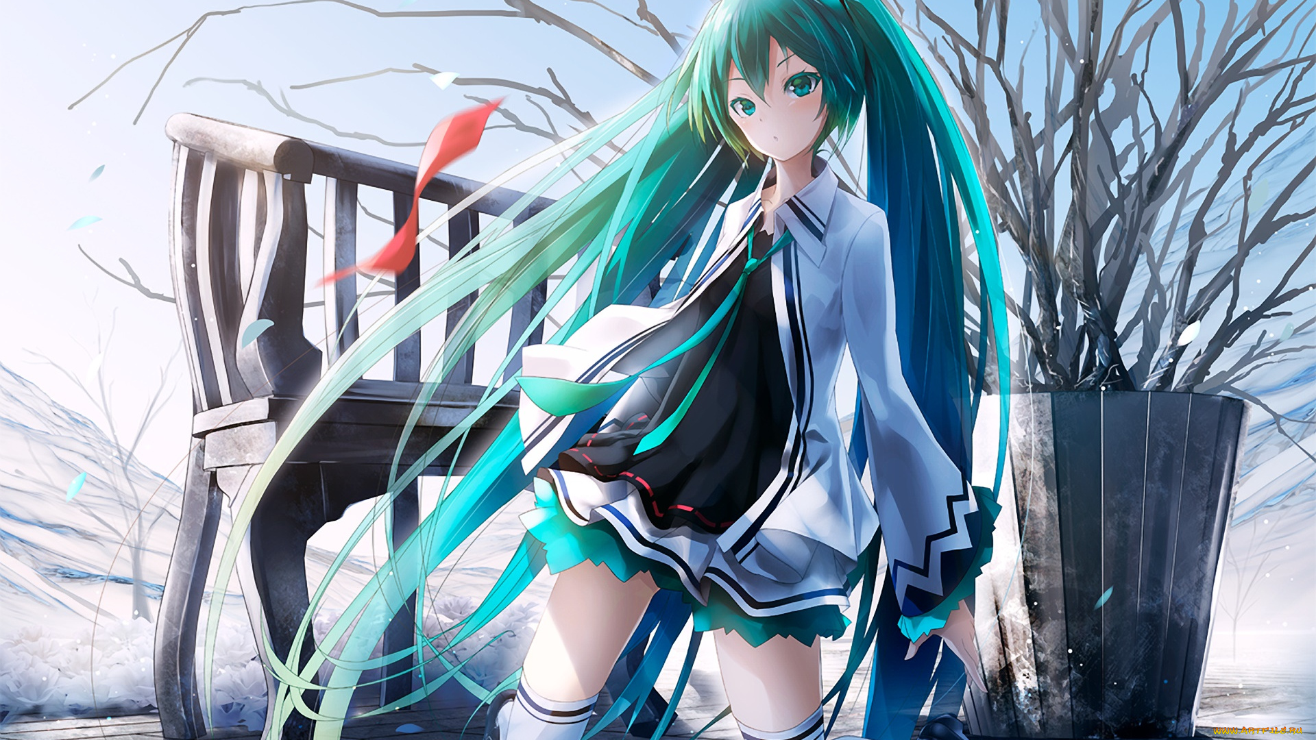 аниме, vocaloid, девушка, взгляд, фон