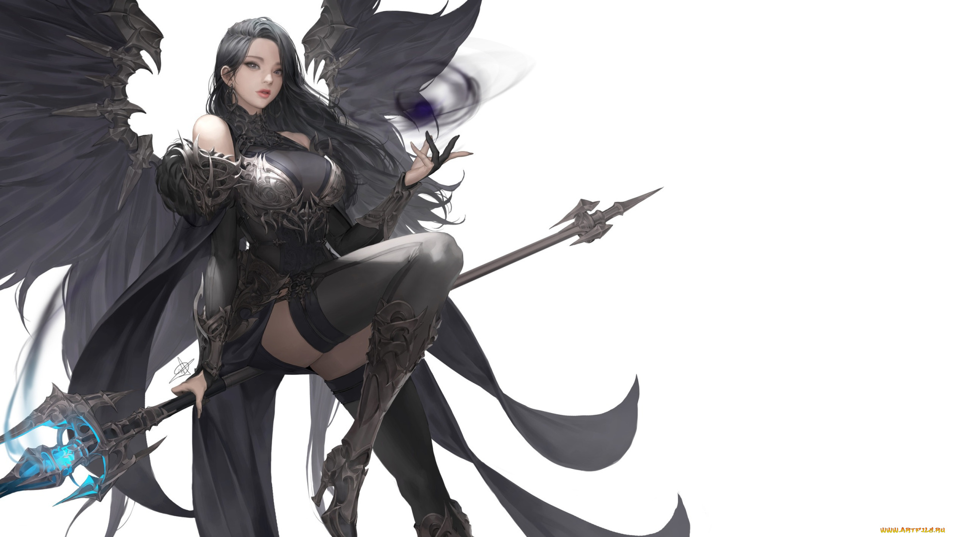 фэнтези, ангелы, девушка, костюм, фэнтази, фон, крылья, оружие, взгляд, поза
