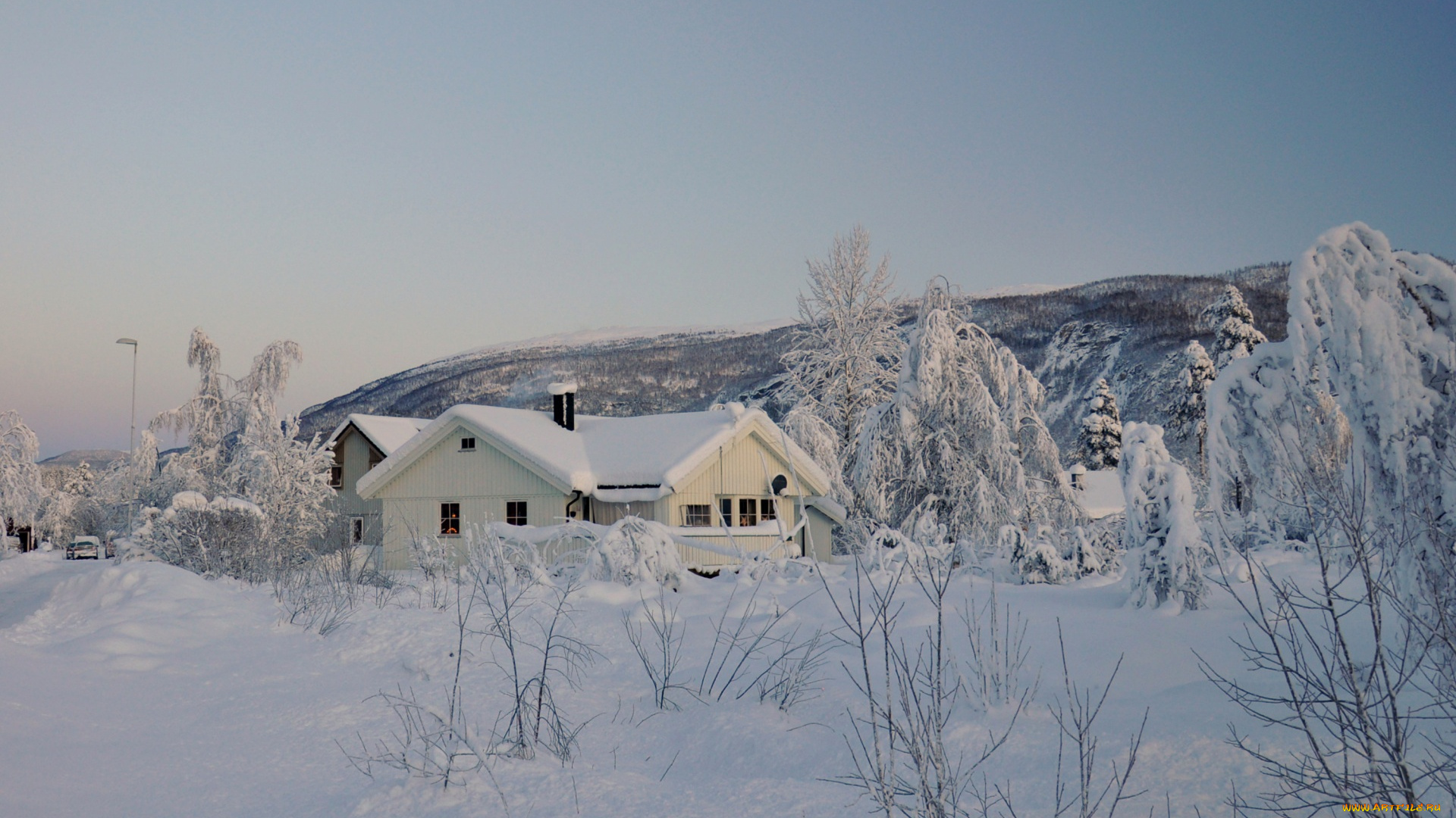 города, -, пейзажи, деревья, снег, дом
